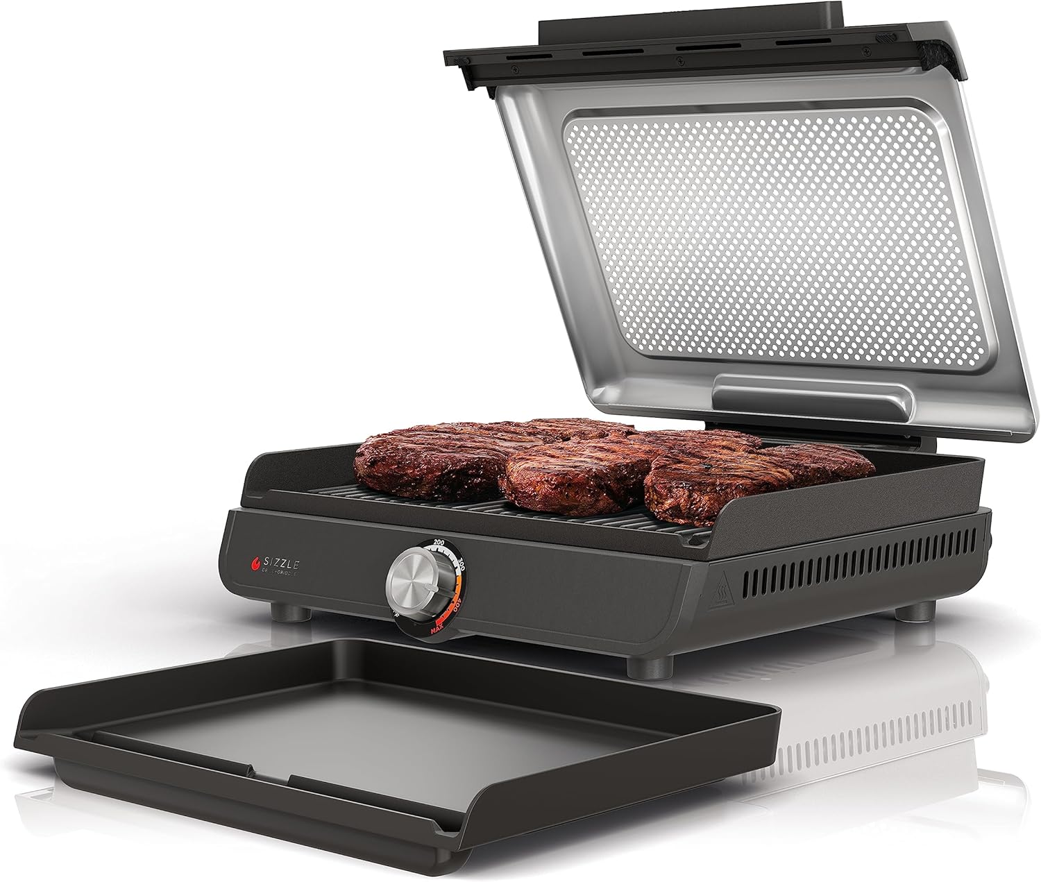 Ninja Griddle and Indoor Grill, 14’’, Electric Grill, For Steak, Burgers, Salmon, Veggies, and More, Pancake Griddle, Nonstick, Dishwasher Safe, 500F, Even Cooking, Silver, GR101 - Image 2