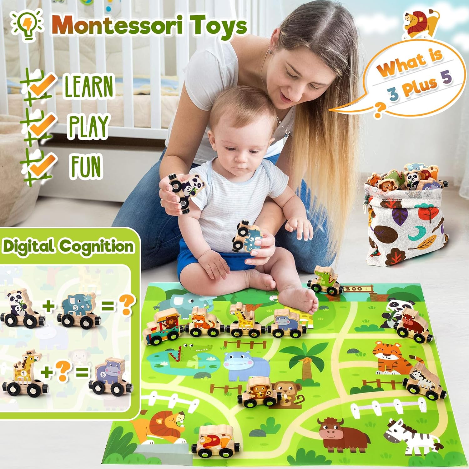 Montessori Toys for 1 2 3 Year Old Boys, Toddler Toy 2-3 Years Girls Boy Gifts Magnetic Wooden Train Kids Toys for Ages 2-4 Preschool Learning Activities Farm Animals with Track Mat - Image 4