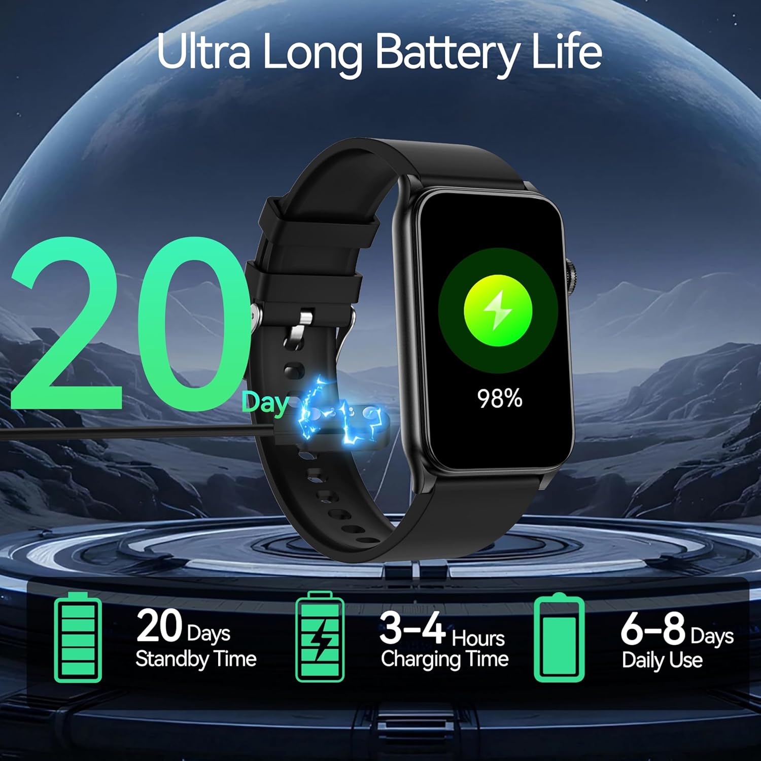 Fitness Tracker Smart Watch with LED Flashlight, 24/7 Stress/SpO2/Heart Rate Monitor, Sleep Tracker 100+ Sport Modes Step Calorie Counter Pedometer IP68 Waterproof for Android iOS (Bluetooth, Black) - Image 9