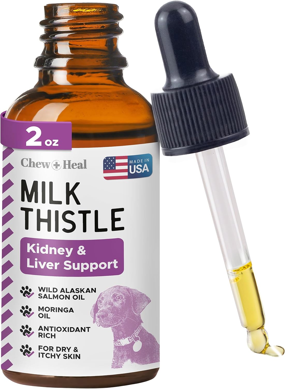 Milk Thistle for Dogs Liver Support - 2 oz Liquid Milk Thistle Supplement for Kidney and Liver Support - with Wild Alaskan Salmon Oil and Moringa Oil - Made in USA - Image 2