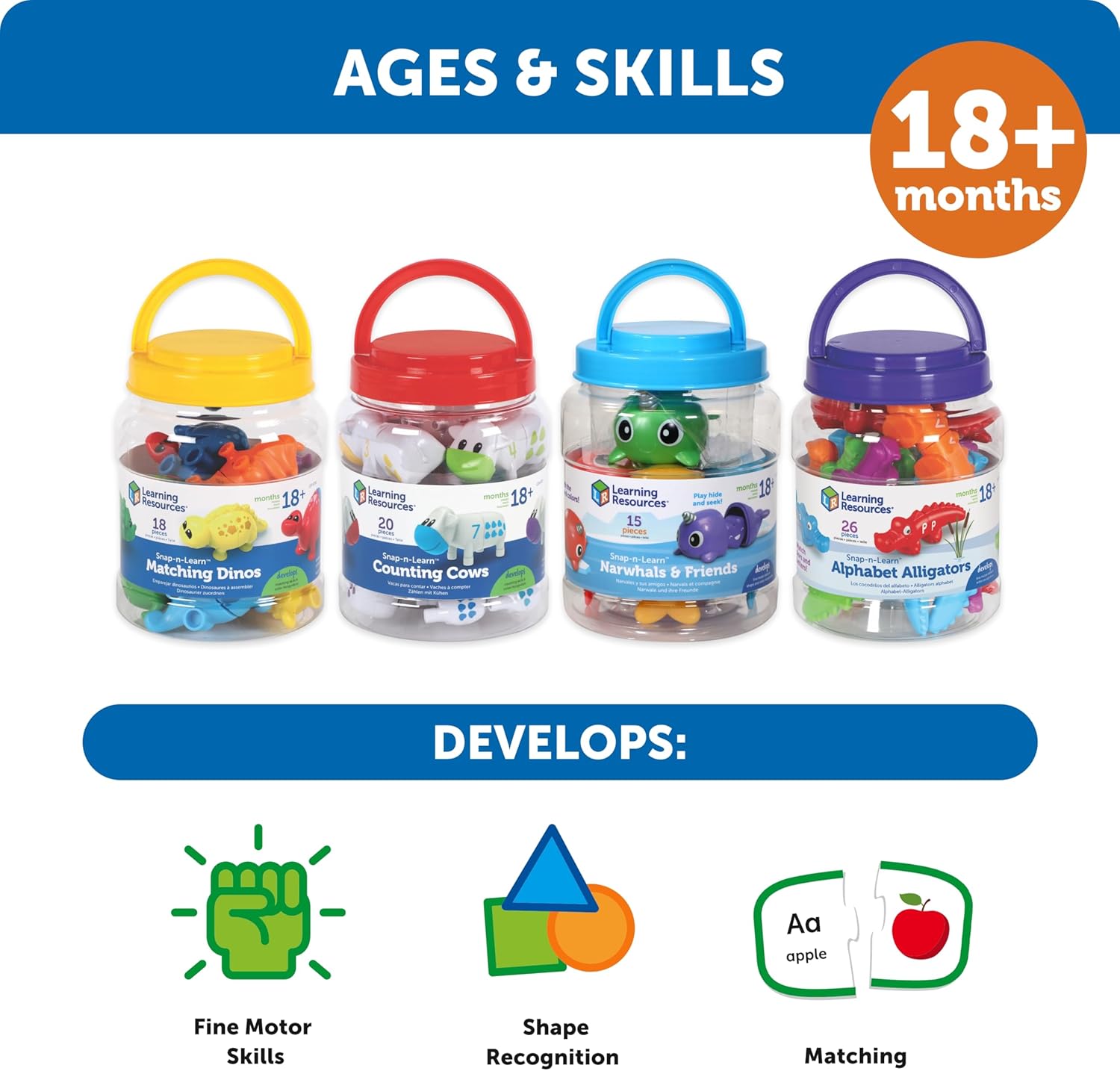 Learning Resources Snap-n-Learn Matching Dinos - Dinosaur Toys, Mini Plastic Figures, Sensory Bin, Toddler Travel Games, Shape Sorter, Preschool, Fine Motor Skills, Montessori Counting - Image 7