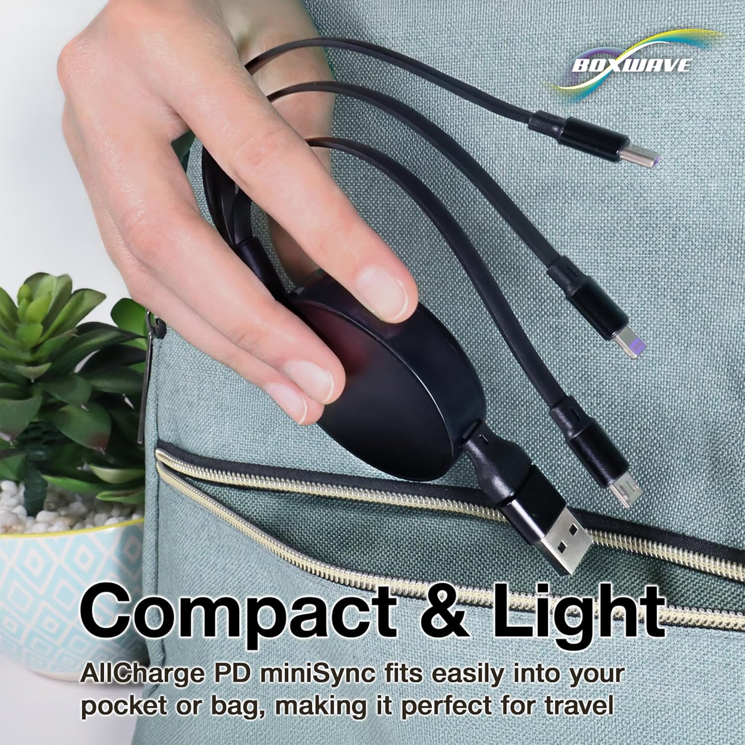 BoxWave Cable Compatible with Jumper J1 Convertible Laptop (16 in) - AllCharge PD miniSync (100W), Retractable High-Speed Charging Portable USB Cable - Jet Black - Image 7