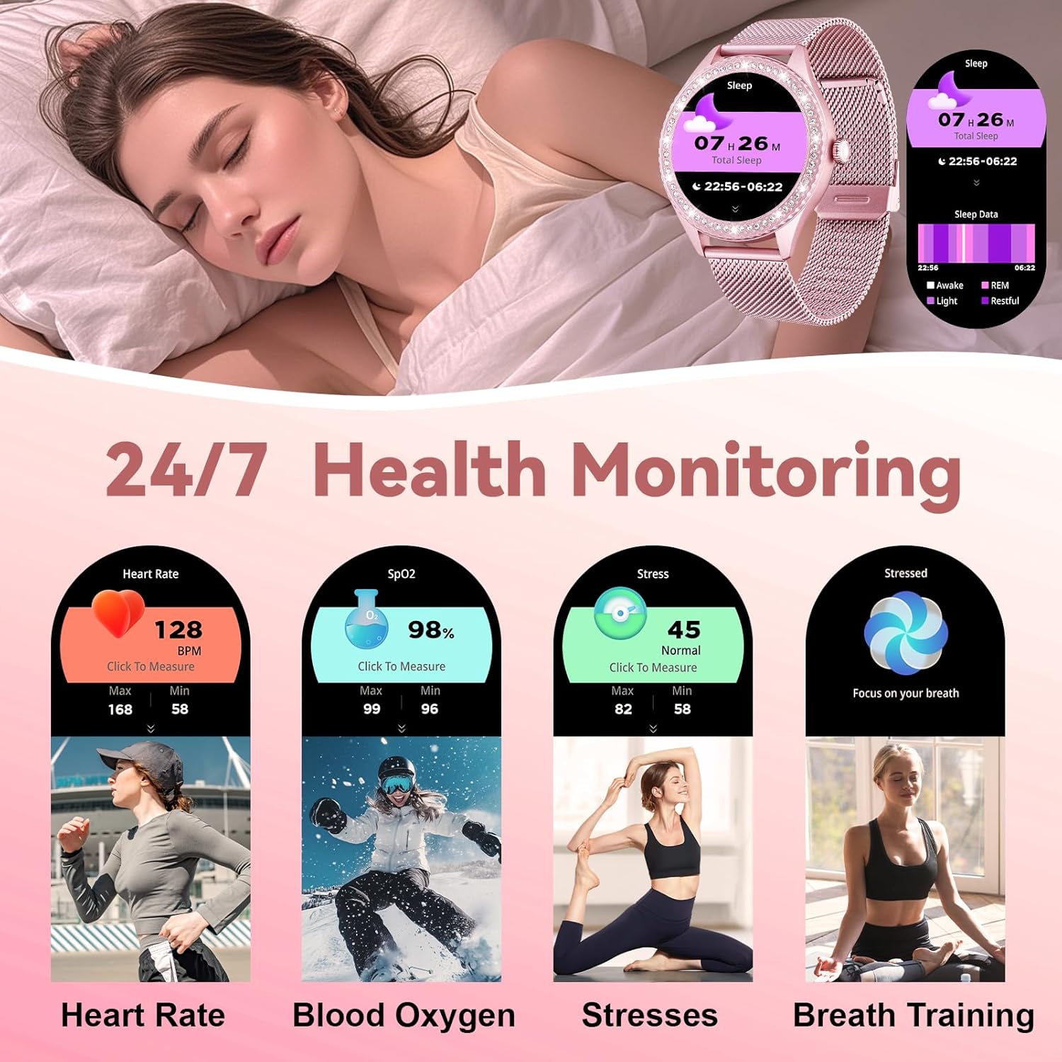 Smart Watch for Women - Make/Answer Call, 1.32" IP67 Waterproof Fitness Watch with Heart Rate Sleep Monitor, 100+ Sports Modes Activity Tracker, Step Counter Smartwatch (Violet) - Image 6