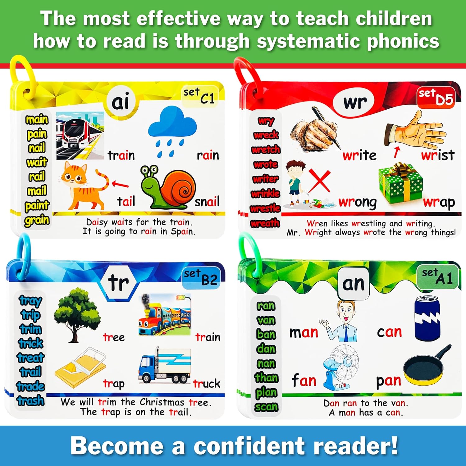 Phonics Flash Cards - Learn to Read in 20 Phonic Stages - Digraphs CVC Blends Long Vowel Sounds - Phonics Games for Kids Ages 4-8 Kindergarten First Second Grade Homeschool Educational - Image 4