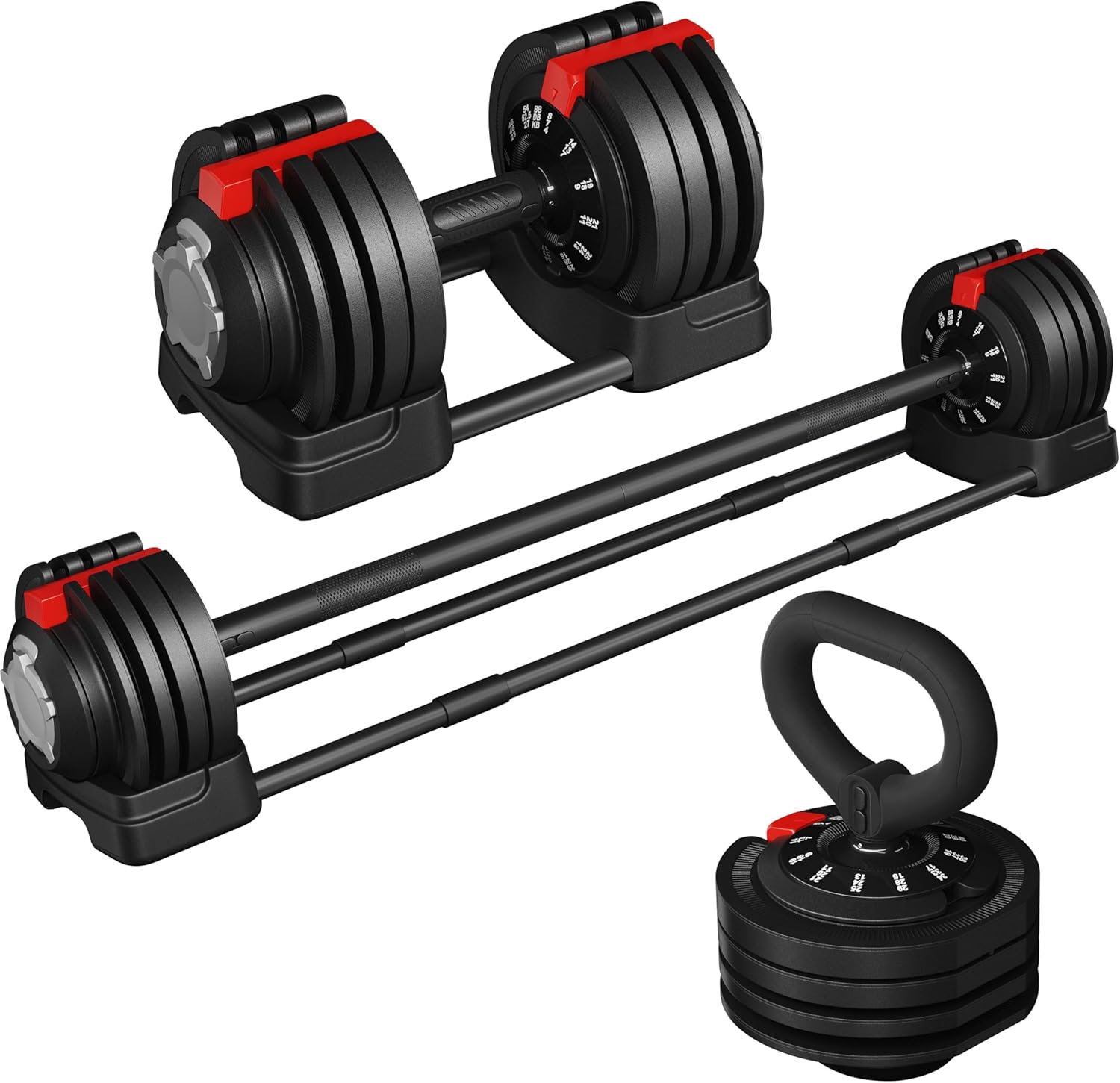 Yaheetech Adjustable Dumbbell Set Free Weight Dumbbells 52.5lbs Fast Adjust Dumbbells 3 in 1 Dumbbell Weight Set Used as Barbell, Kettlebells, with Tray, for Men/Women Strength Training Equipment - Image 2