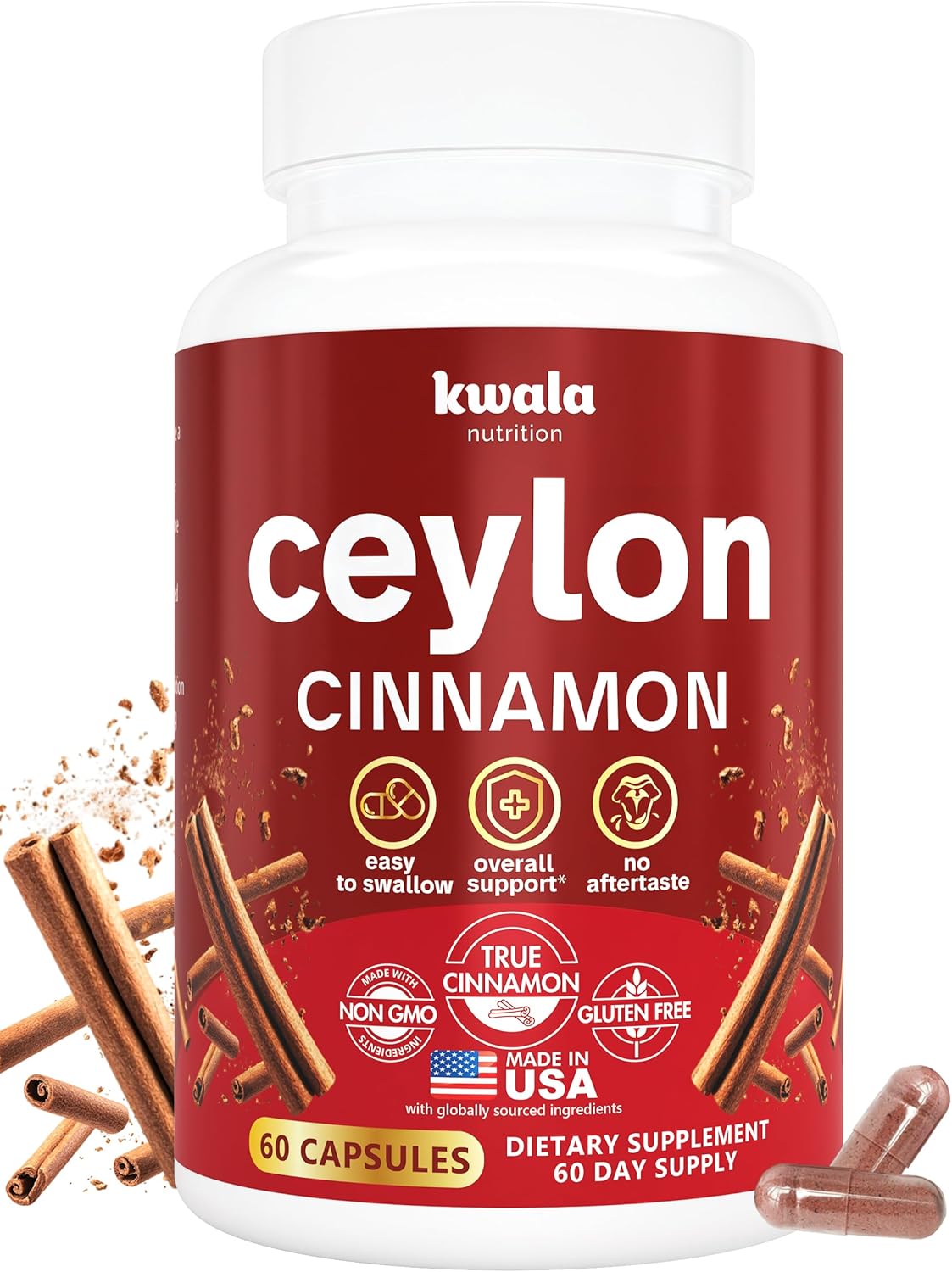 Ceylon Cinnamon Capsules | Pure 2 Month Supply | Ceylon Cinnamon Supplements for Energy, Antioxidant & Wellness Support | Non GMO, Gluten Free | Made in USA | 60 Capsules - Image 2