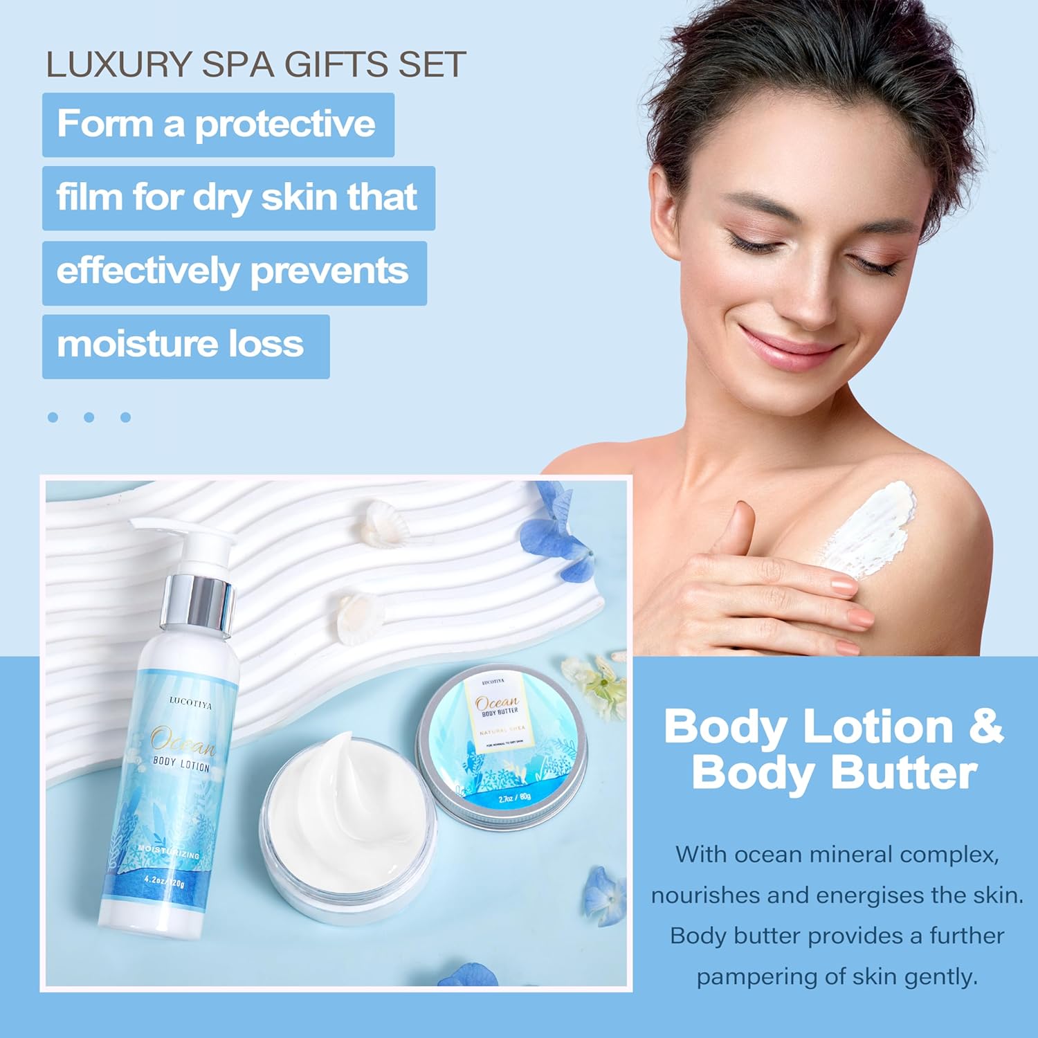 Gifts for Women, Ocean Scented Spa Gift for Women Birthday 7 Luxury Self Care Package, Gift Basket Care Package for Her Wife Mom Friends Female Bff - Image 4