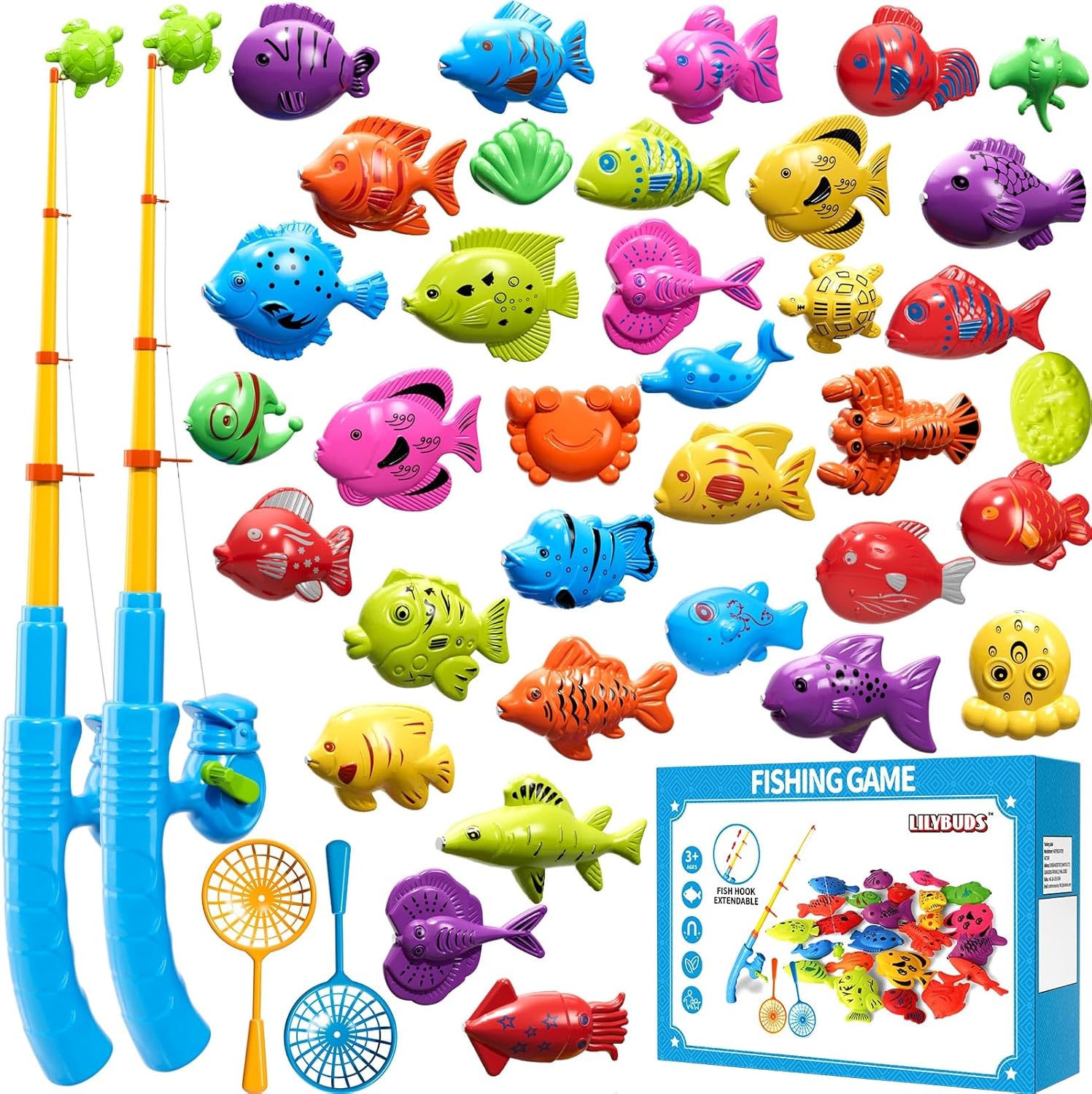 Magnetic Fishing Game Toys for Kids Toddlers 3-5 4-8, Water Table Bathtub Toys with Pole Rod Net Plastic Floating Fish, Water Bath Pool Outdoor Toys for Kids Toddlers Baby Age 3 4 5 6 7 8 Year Old - Image 2