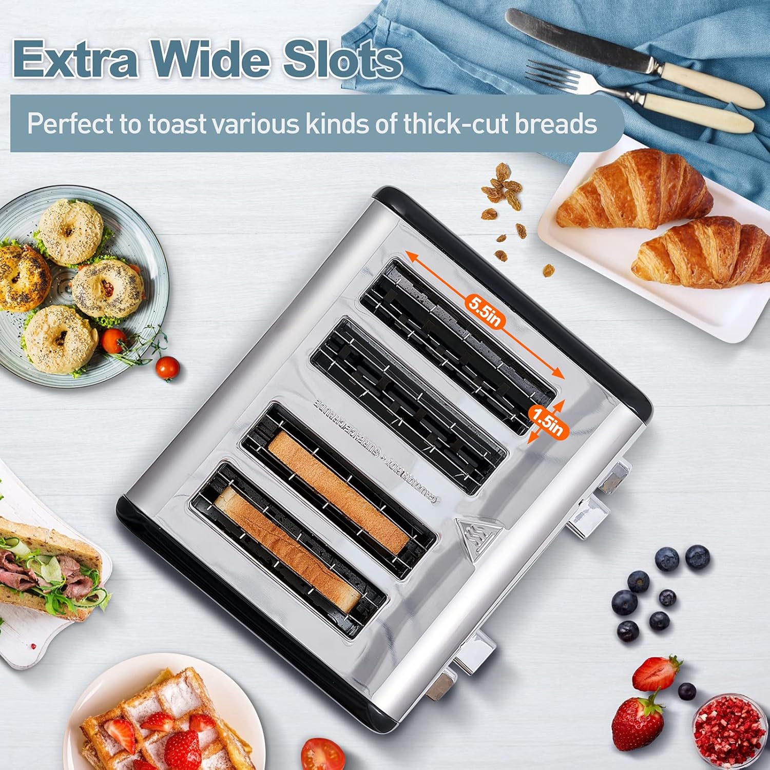 CUSIMAX 4 Slice Toaster, Stainless Steel, Ultra-Clear LED Display & Extra Wide Slots, with Dual Control Panels of 6 Shade Settings, Cancel/Bagel/Defrost Function, Removable Crumb Trays, Black - Image 4