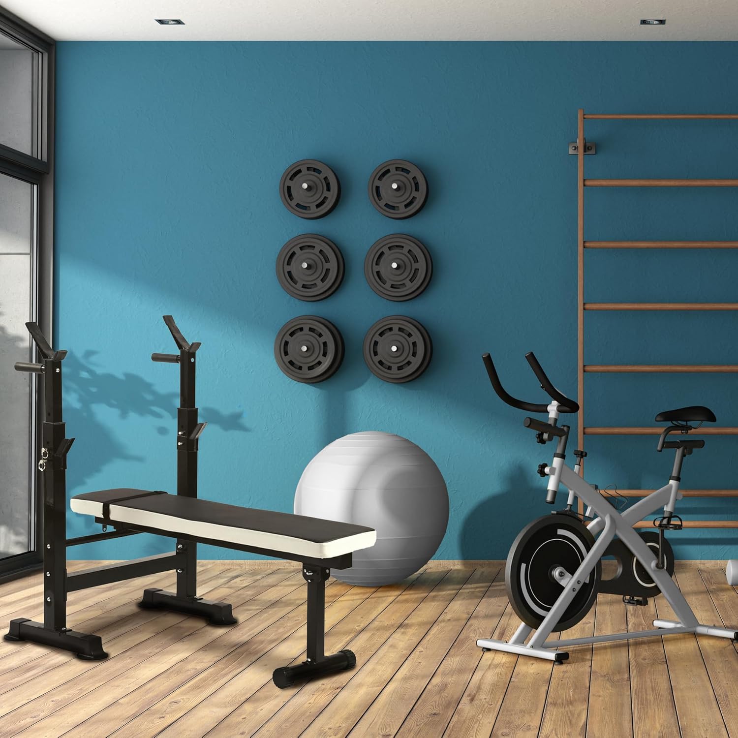 BalanceFrom Steel Weight Bench w/ Squat Rack in Multiple Colors, 400 lb User Capacity - Foldable Home Gym Equipment for Range of Workouts w/ 6-Position Barbell Holder & Adjustable Seat and Recliner - Image 7