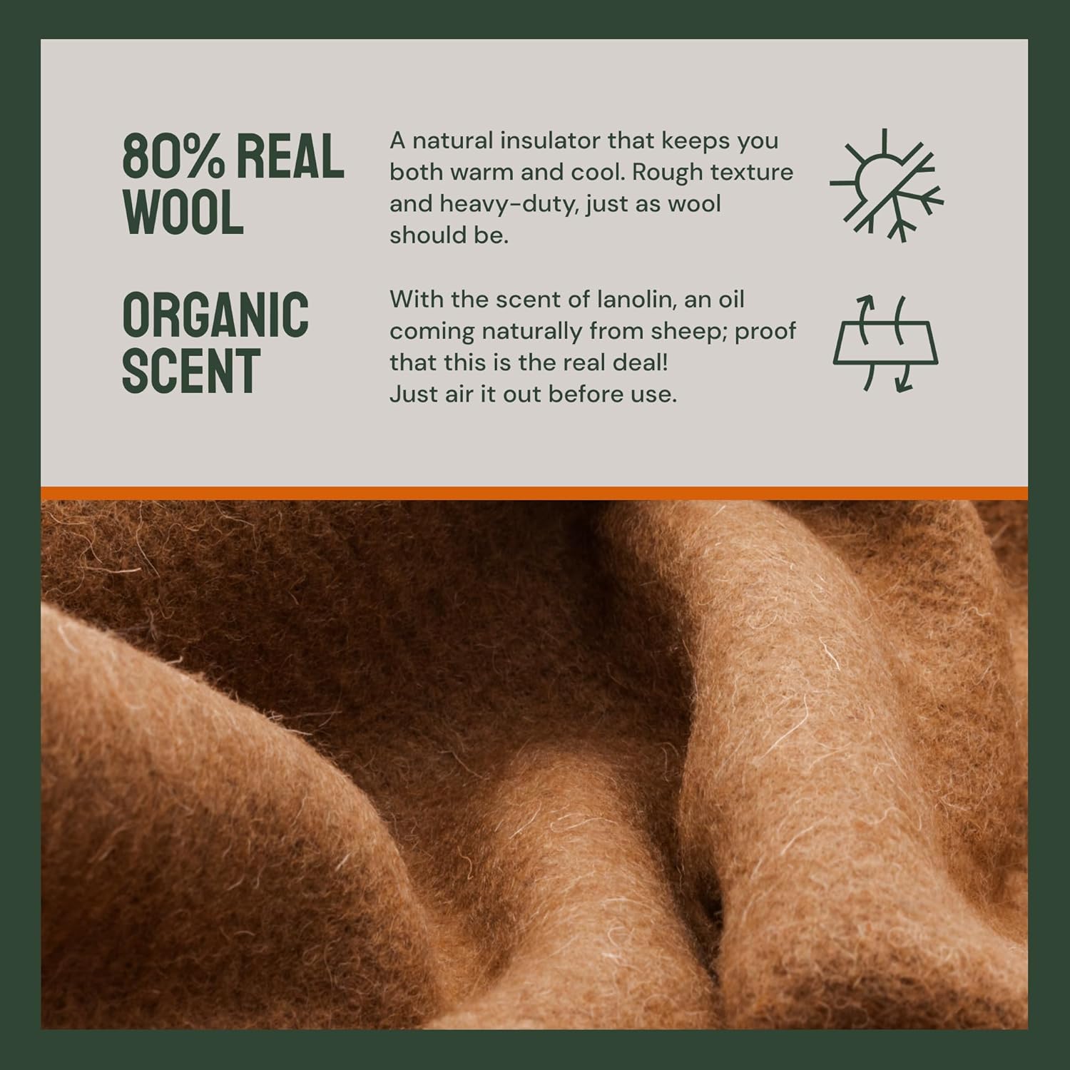 Woolly Mammoth Merino Wool Blanket - Large 66" x 90", 4LBS Camp Blanket | Thick Cabin Outdoors Throw, Cold Weather, Emergency, Camping Gear, Hiking, Survival, Army, Outside, Twin Size Bed, Tan Color - Image 5