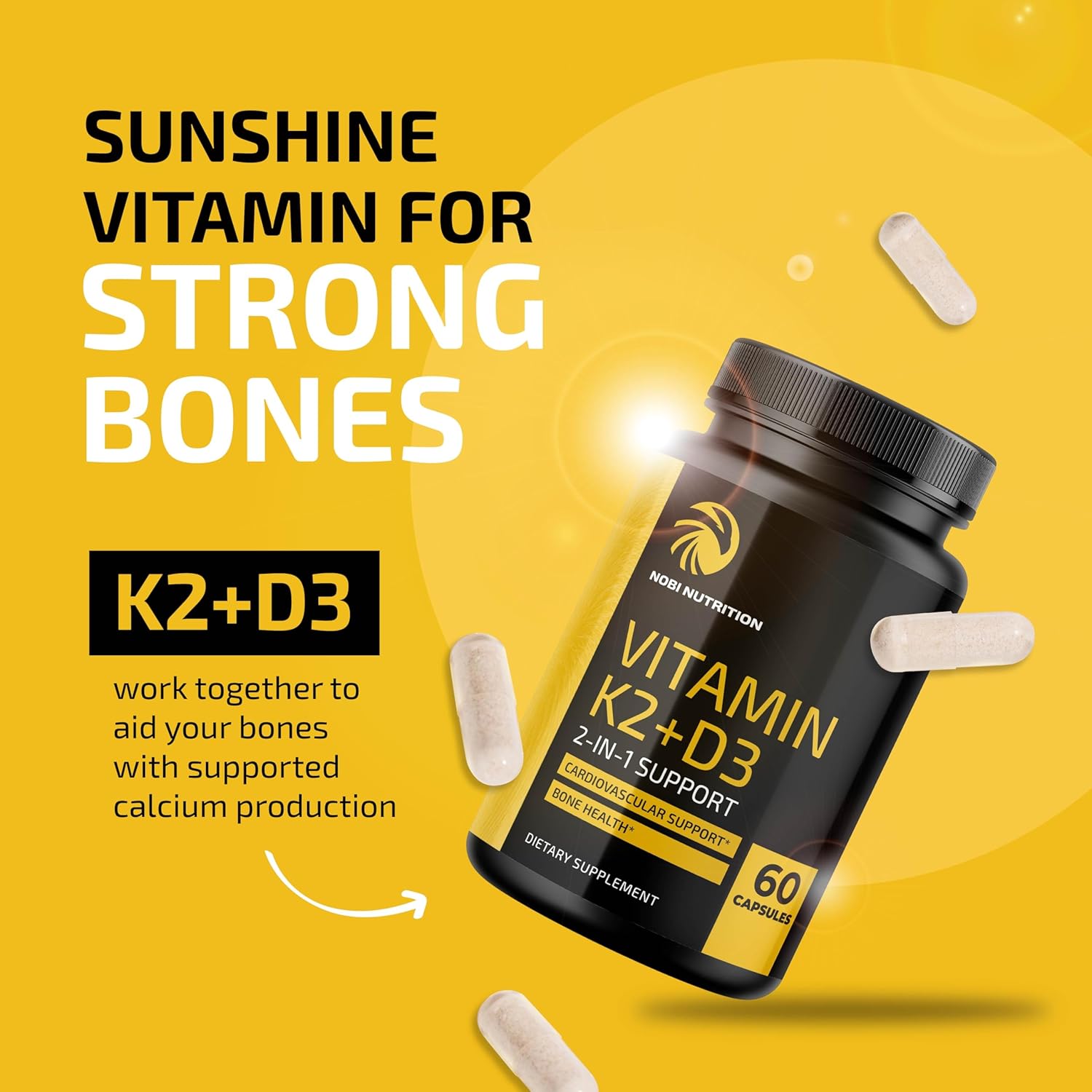 Vitamin D3 K2 5000 IU for Immune System, Strong Bones & Teeth Support | Vit D3 125mcg, Vitamin K2 MK7 100mcg, Calcium 210mg & BioPerine | 3rd-Party Tested, Non-GMO | 60 Capsules (2 Month Supply) - Image 3