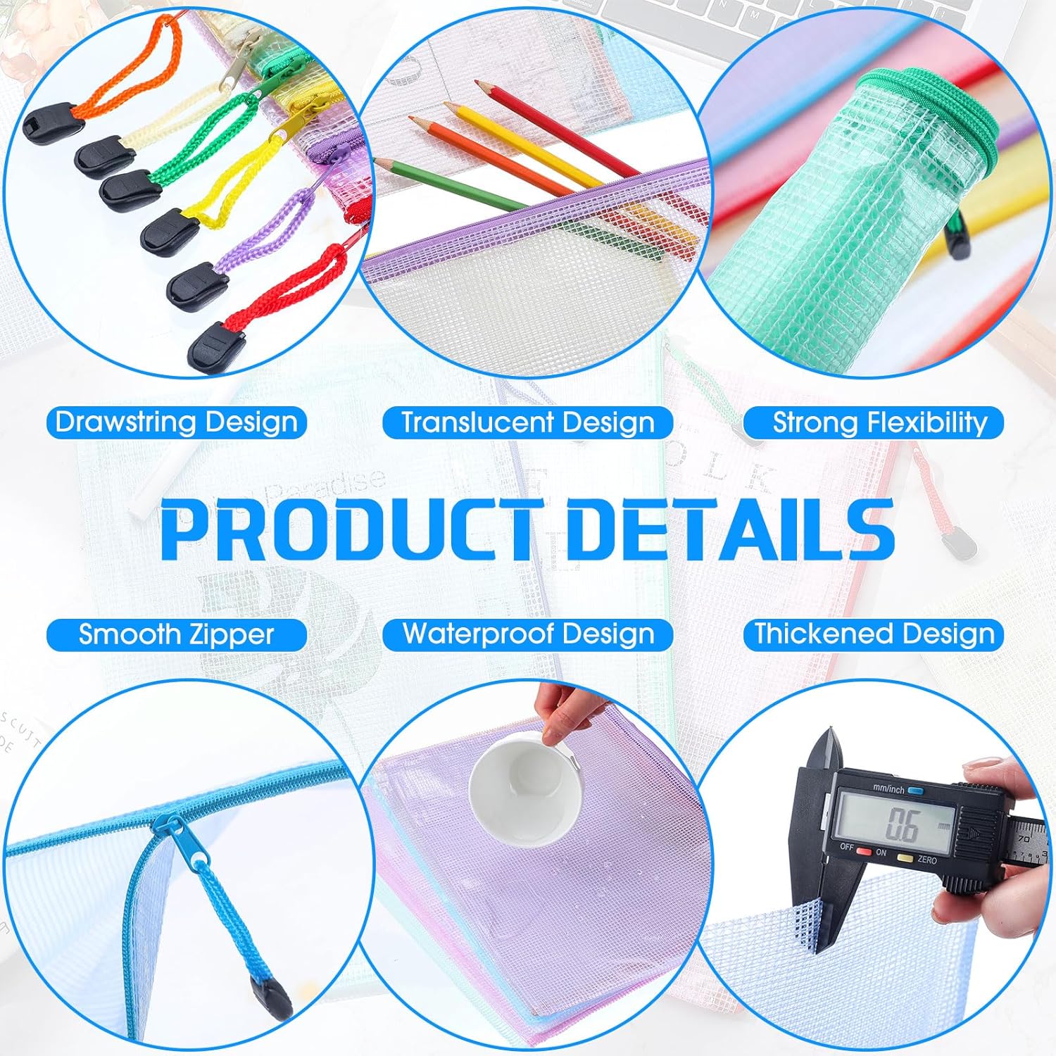 200 Pcs A4 Mesh Zipper Pouch Bulk Waterproof Mesh Zipper Organizer Plastic File Folder Case for School Office Supplies Document Board Games Puzzle(Colorful) - Image 4