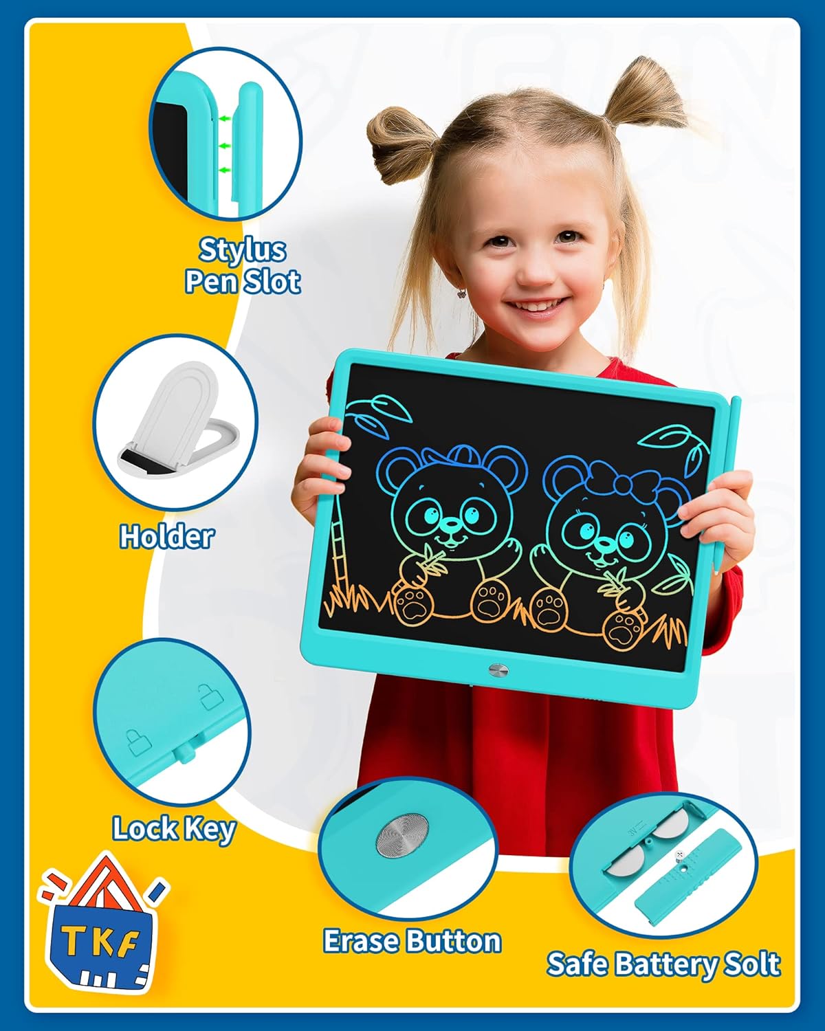 2 Pack LCD Writing Tablet for Kids, 8.5 Inch+15 Inch Doodle Board Drawing Board Reusable Drawing Tablet with Lanyard, Educational Kids - Image 5