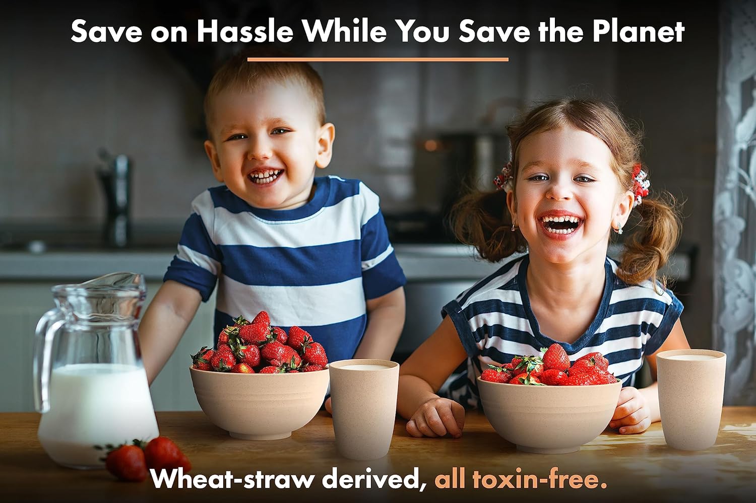 FOODLE Wheat Straw Dinnerware Set - BPA Free & Safety Tested - Unbreakable, Microwave & Dishwasher Safe Dishes - Picnic, RV, Dorm, Camping Plates Cups and Bowls - Great for Kids & Adults - For 4 - Image 7