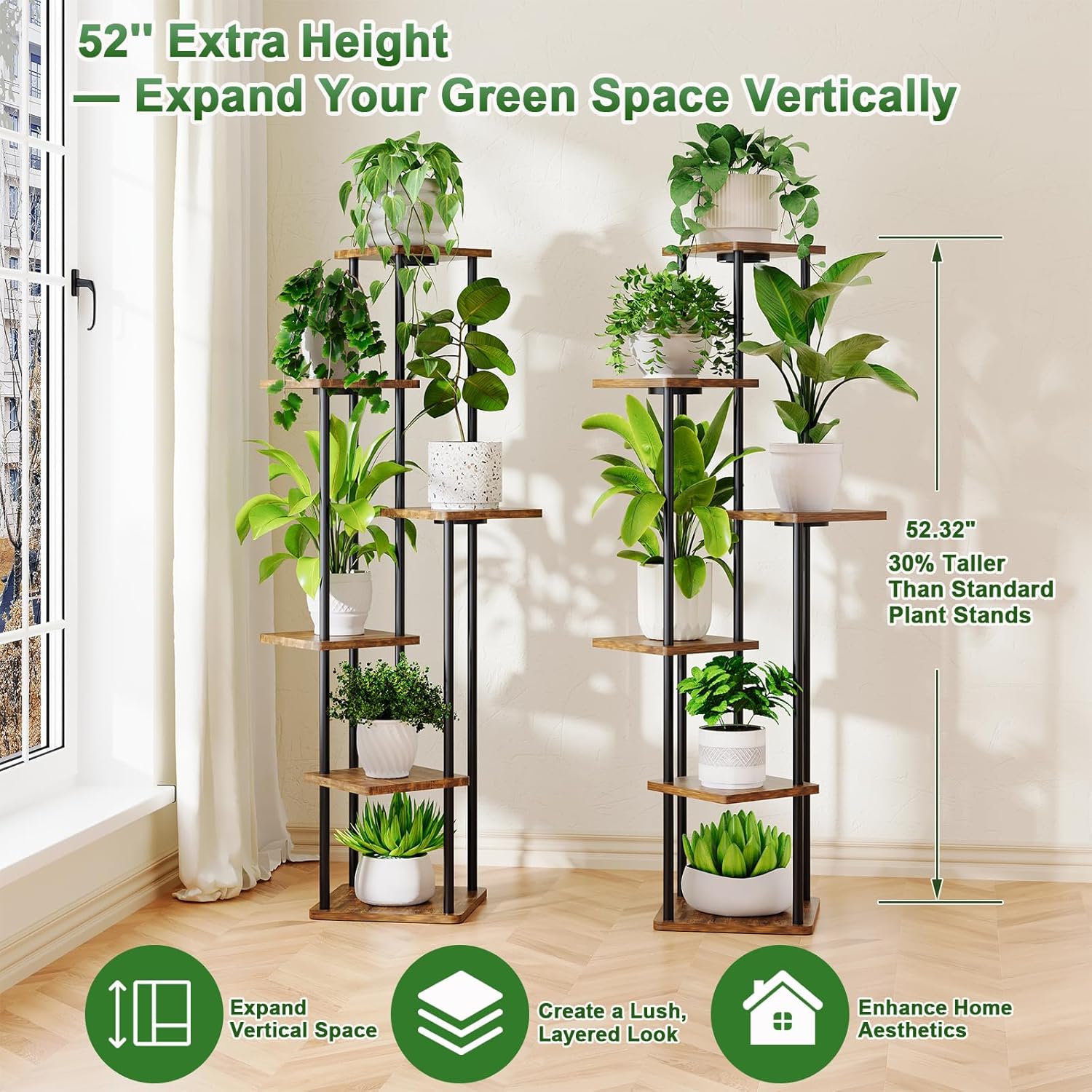 2 Pack Plant Stand Indoor with Grow Light, 52" Tall Plant Shelf for Corner Plants Multiple, 6 Tiered Heavy Duty Plant Display for Outdoor, Plant Rack with Lights for Living Room Growing - Image 6