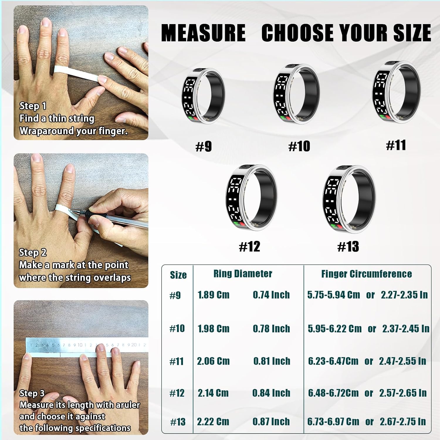 Smart Rings for Women Men,Fitness Tracker Ring,Smart Ring whth Display and Touch Button,IP68waterproof,Health Ring Tracks Heart Rate/Sleep/Steps/Blood Oxygen/Calorie/Distance,No Subscription(Silver11) - Image 9