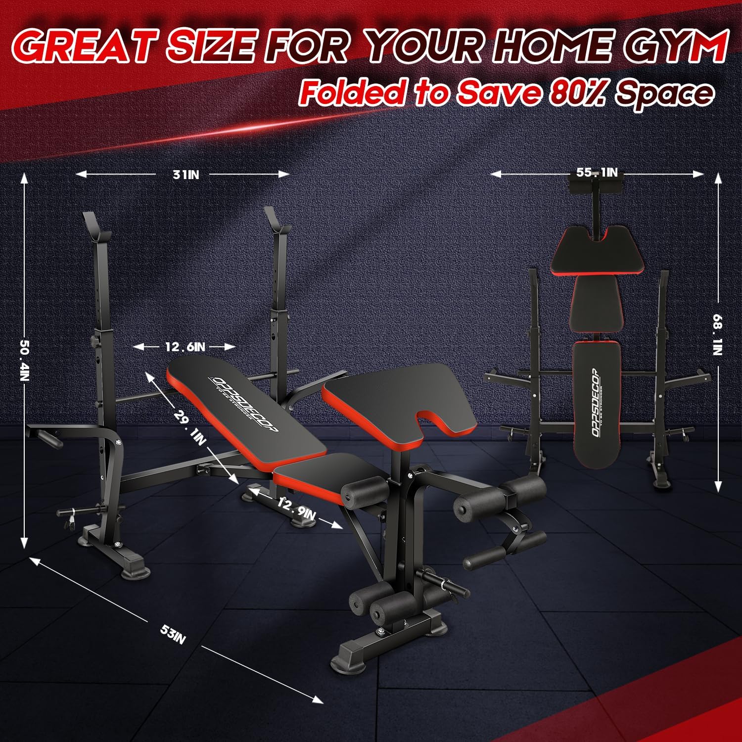 OPPSDECOR 660lbs 6 in 1 Weight Bench Set with Squat Rack, Workout Bench with Leg Extension Preacher Curl Rack Multi-Function Bench Press Set for Home Gym, ZWX1113 New Version Weight Bench - Image 6