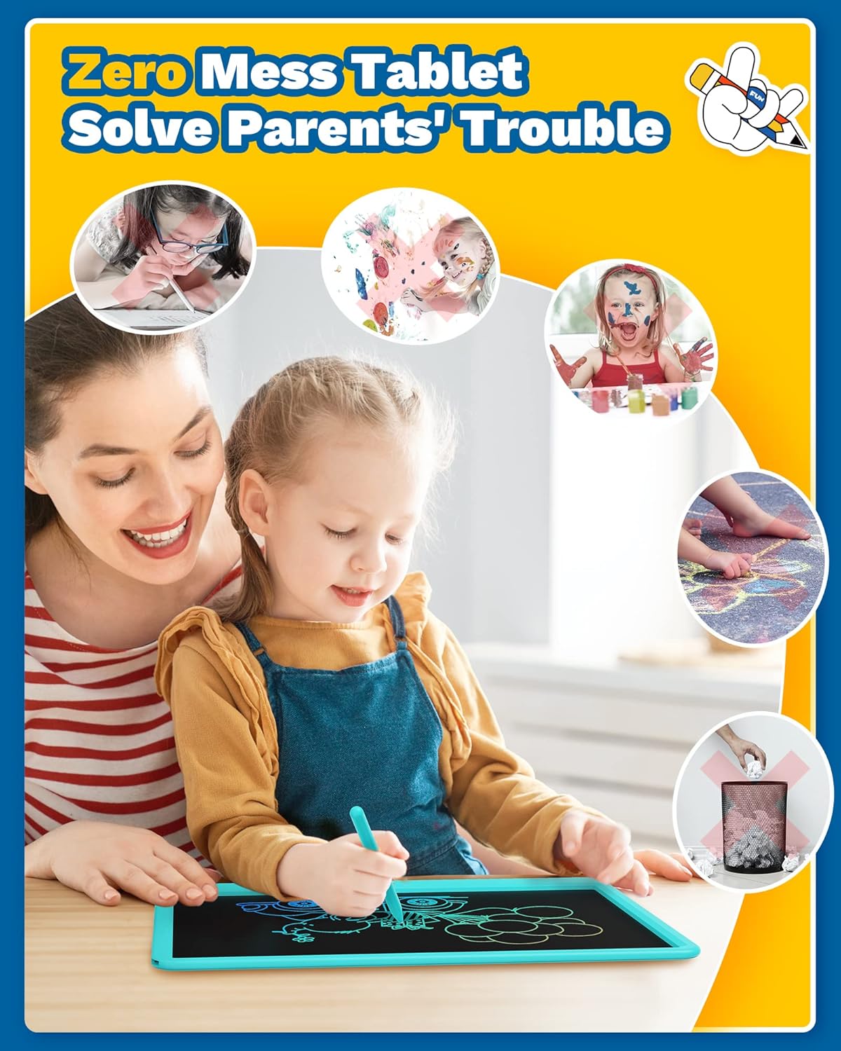 2 Pack LCD Writing Tablet for Kids, 8.5 Inch+15 Inch Doodle Board Drawing Board Reusable Drawing Tablet with Lanyard, Educational Kids - Image 7