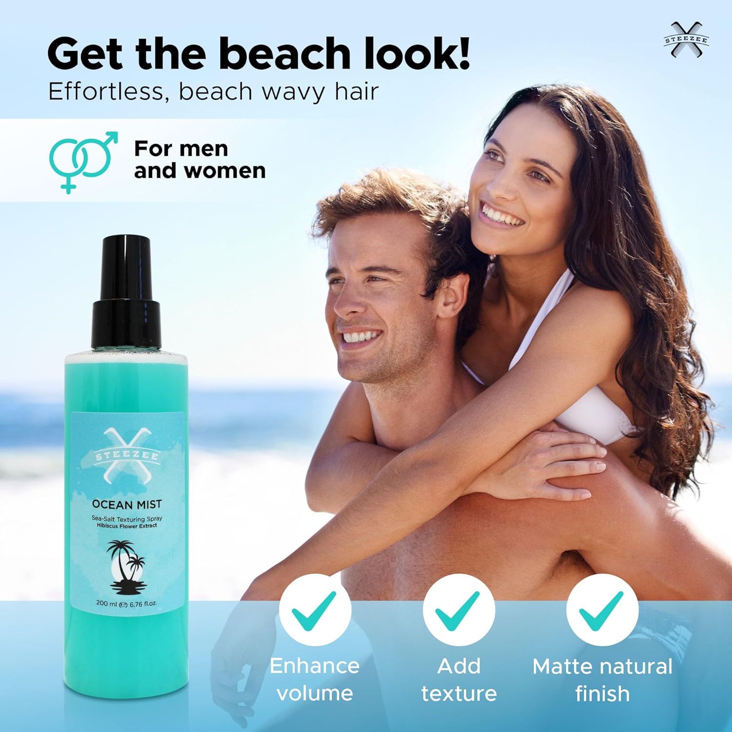 Steezee Ocean Mist Natural Sea Salt Spray for Hair Men & Women, Natural Beach Waves, Volumizing Hair Texturizer, Lightweight, 6.76 oz - Image 3
