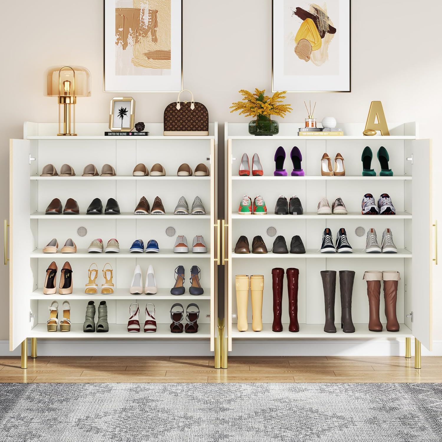 Tribesigns Large Shoe Cabinet with Doors, 6-Tier Entryway Shoe Storage Cabinet with Shelves, 30 Pairs Modern Shoes Rack Organizer for Hallway, Closet, Bedroom, Living Room (White/Natural) - Image 7