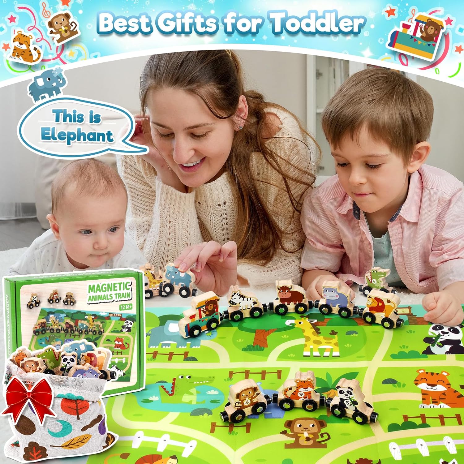 Montessori Toys for 1 2 3 Year Old Boys, Toddler Toy 2-3 Years Girls Boy Gifts Magnetic Wooden Train Kids Toys for Ages 2-4 Preschool Learning Activities Farm Animals with Track Mat - Image 7