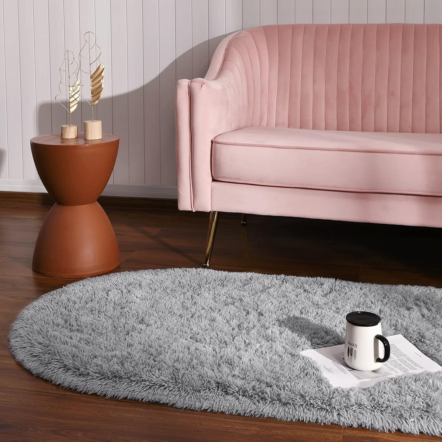 Softlife Fluffy Rugs for Bedroom, Shag Cute Area Rug for Girls and Kids Baby Room Home Decor, 2.6 x 5.3 Feet Oval Indoor Carpet for Nursery Dorm Living Room, Grey - Image 6