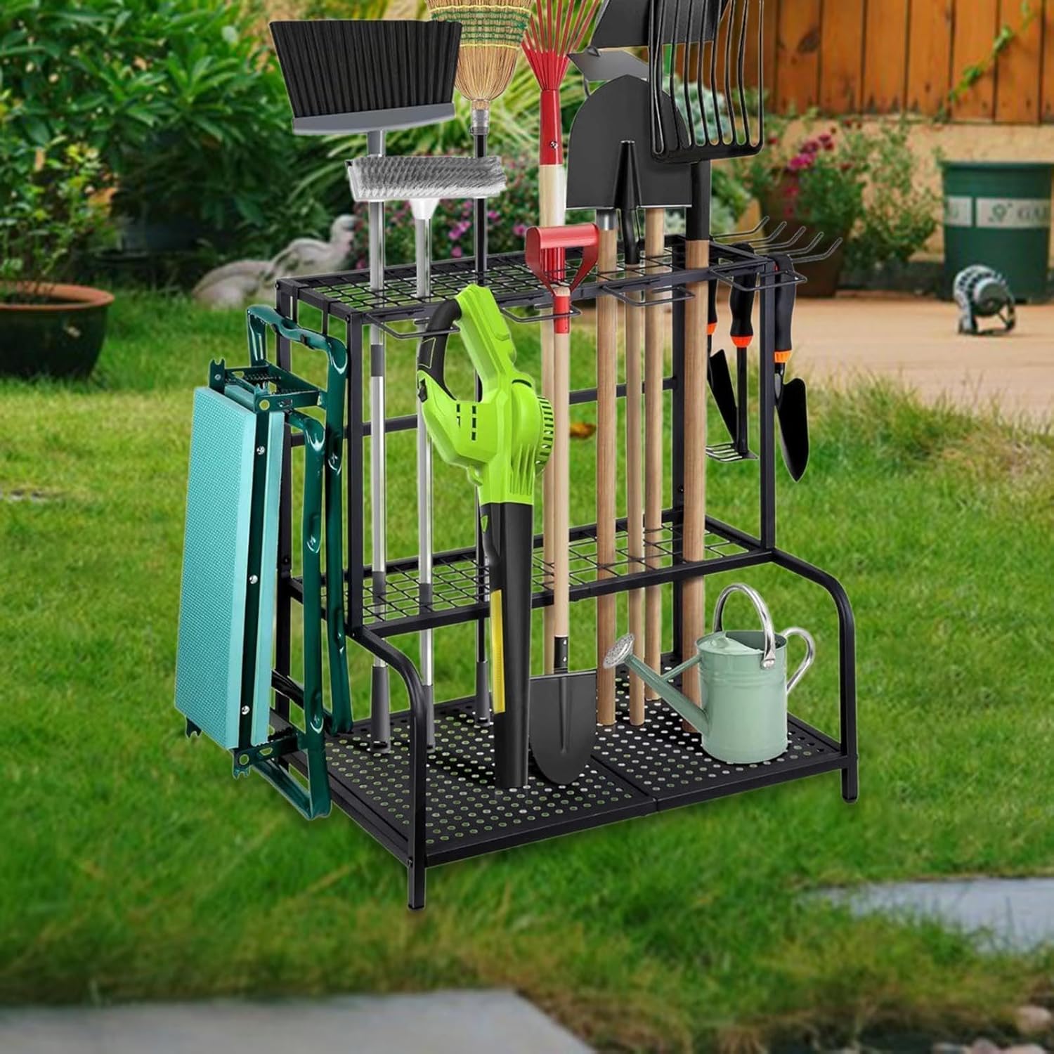 Garden Tool Organizer with Wheels Rack Space Saving Yard Tools Storage Stand for Garage for Shed Backyard Patio Yard Cleaning - Image 4