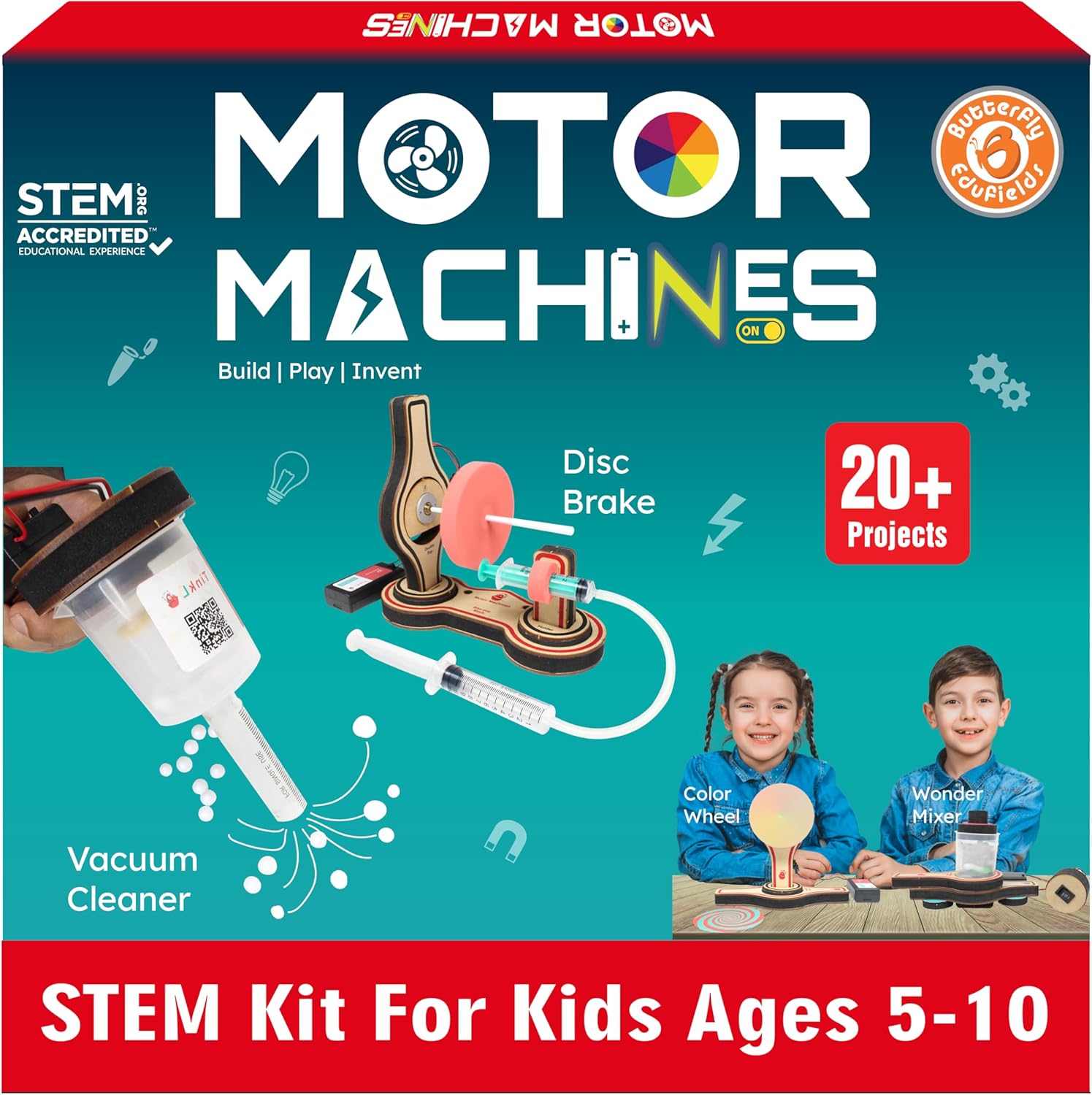 Butterfly EduFields 20in1 Motor Machines STEM Projects Kit for Kids Age Ages 5-7 6-8 8-10 | STEM Toys for Kids 5 6 7 8 9 10 Year Old | Robotics & Engineering Toys | Gift for 6 7 8 9 10 Year Old - Image 2