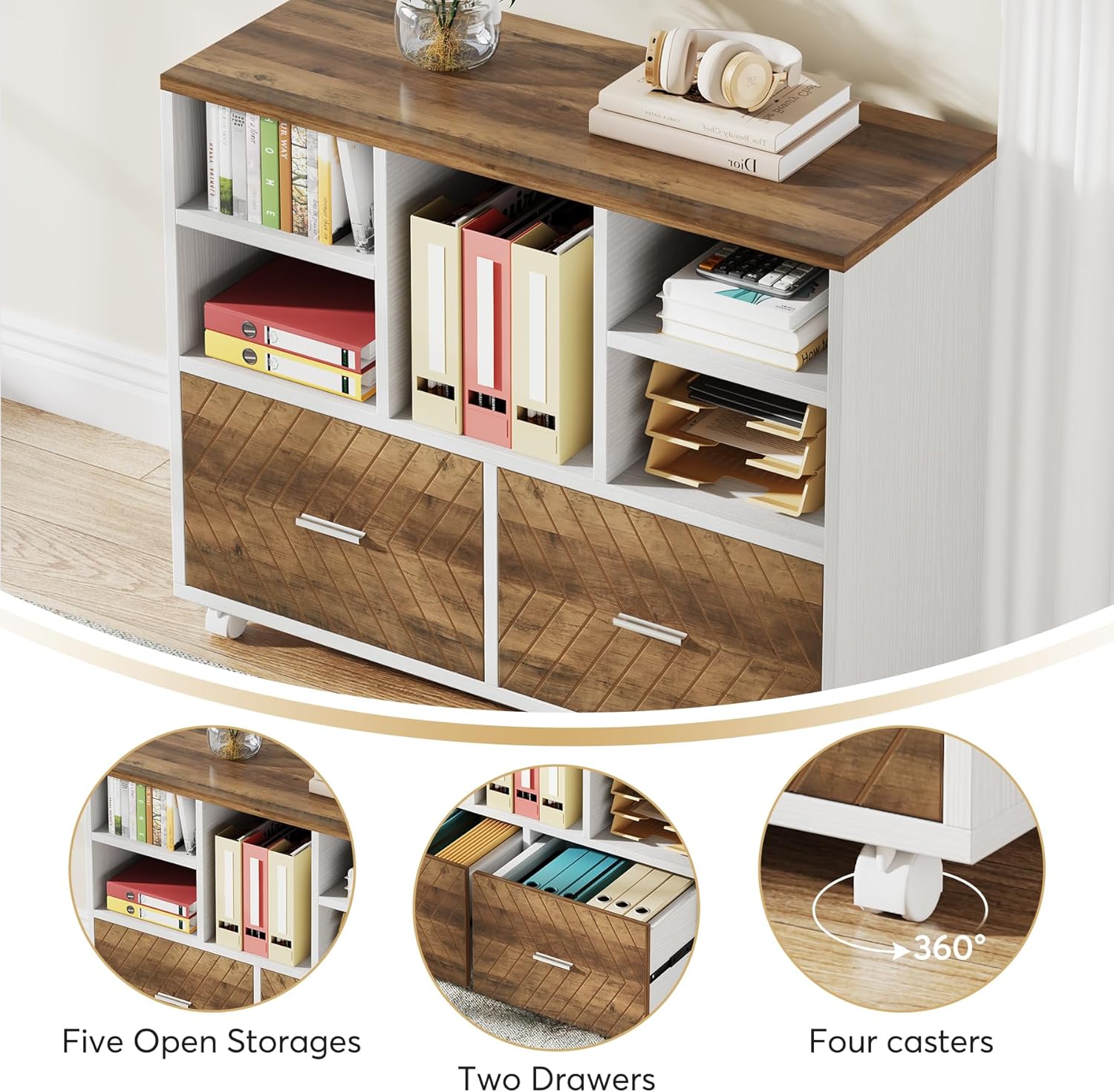 Tribesigns L-Shaped Executive Desk with Reversible File Cabinet, 63" Office Desk with Storage Drawers, Computer Desk Set (Oak Karo & White) - Image 7