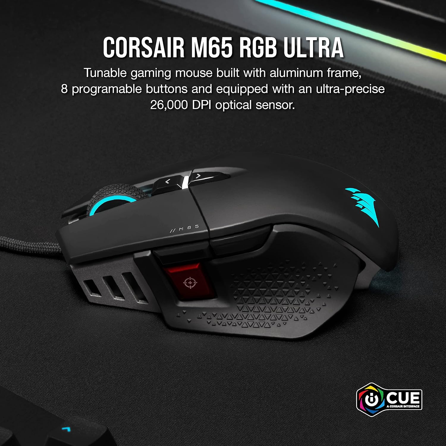 Corsair M65 RGB Ultra Tunable FPS Gaming Mouse Marksman 26,000 DPI Optical Sensor, Optical Switches, AXON Hyper-Processing Technology, Sensor Fusion Control, Tunable Weight System - Black - Image 3