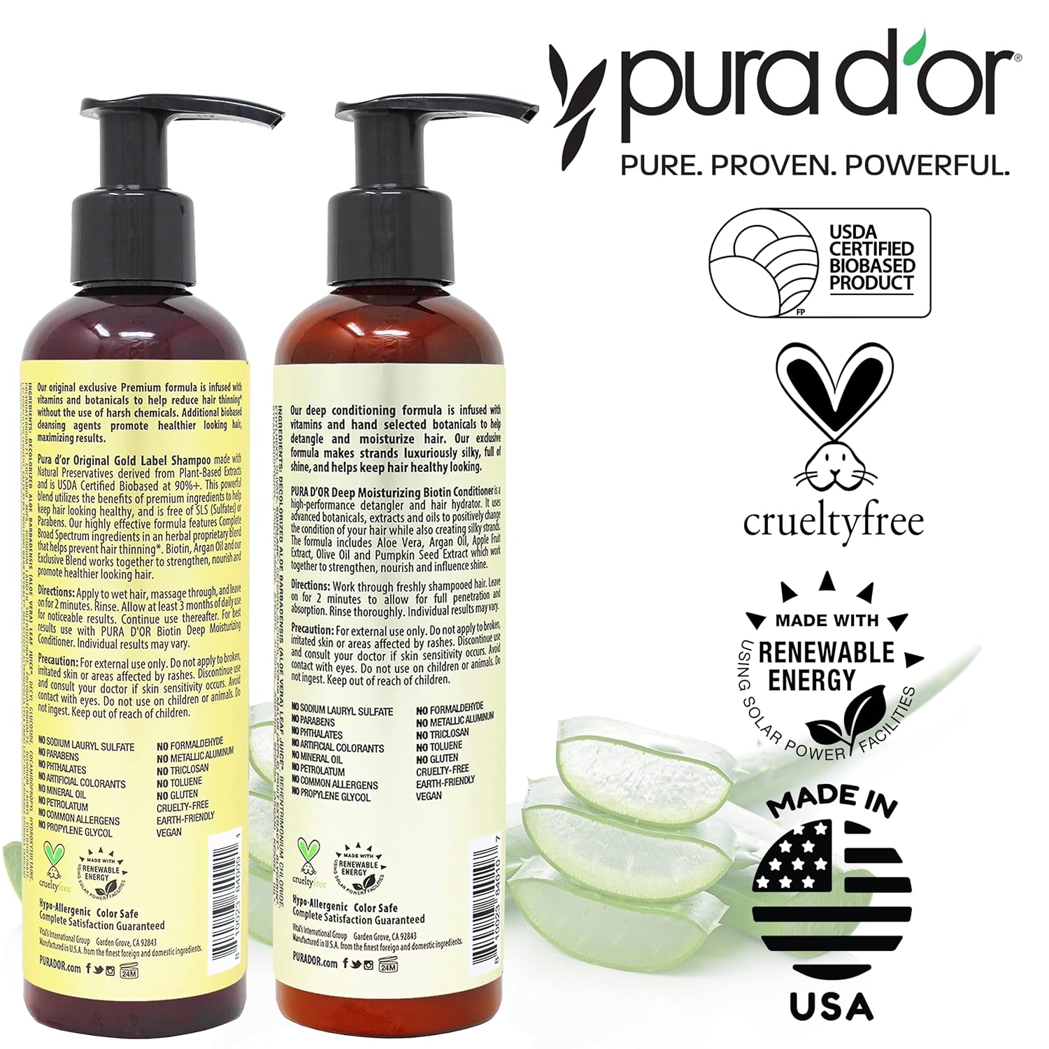 PURA D'OR Anti-Thinning Biotin Shampoo and Conditioner Natural Earthy Scent, CLINICALLY TESTED Effective Results, Herbal Blend Thickening Products For Women & Men, Original Gold Label Set, 8oz x2 - Image 8