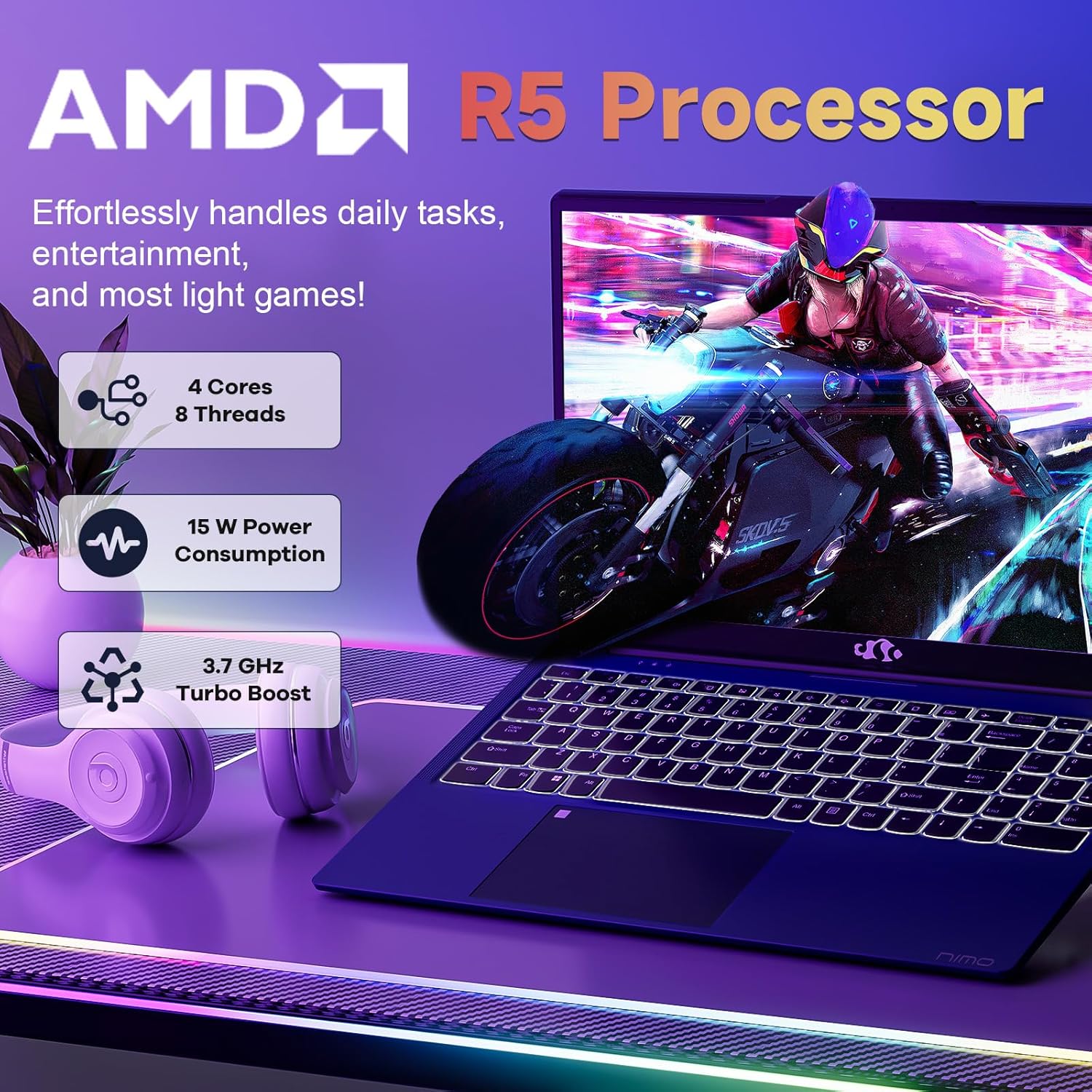 15.6'' FHD IPS Student-Laptop-Computer - AMD Ryzen 5(Beat i3 1215U 4 Cores Up to 3.7GHz), 16GB RAM 1TB SSD, 65W Type-C, 2 Years Warranty, Fingerprint, Backlit Keyboard, BT5.2, Numpad, Silver - Image 4