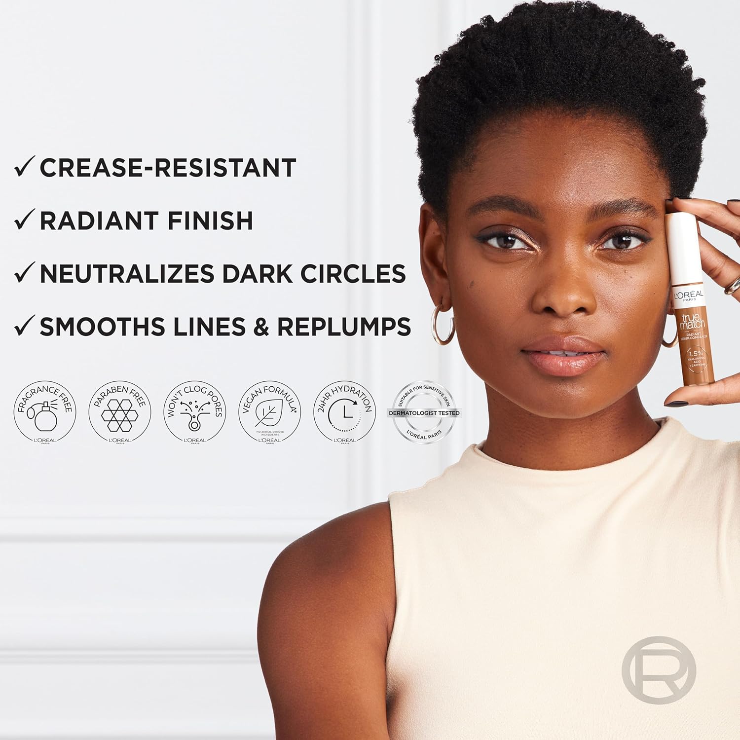 L'Oreal Paris True Match Radiant Serum Concealer, Brightening Under Eye Concealer Make Up with 1.5% Hyaluronic Acid and Caffeine, W3, 0.33 Oz - Image 8