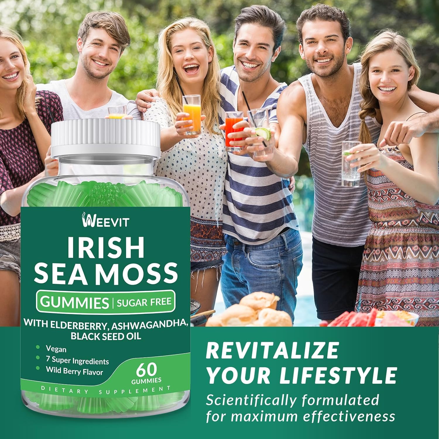 Sea Moss Gummies - Irish Sea Moss with Black Seed Oil, Ashwagandha, Elderberry, Burdock, Bladderwrack for Men & Women- Immune, Skin, Digestive, and Energy Support - Image 5