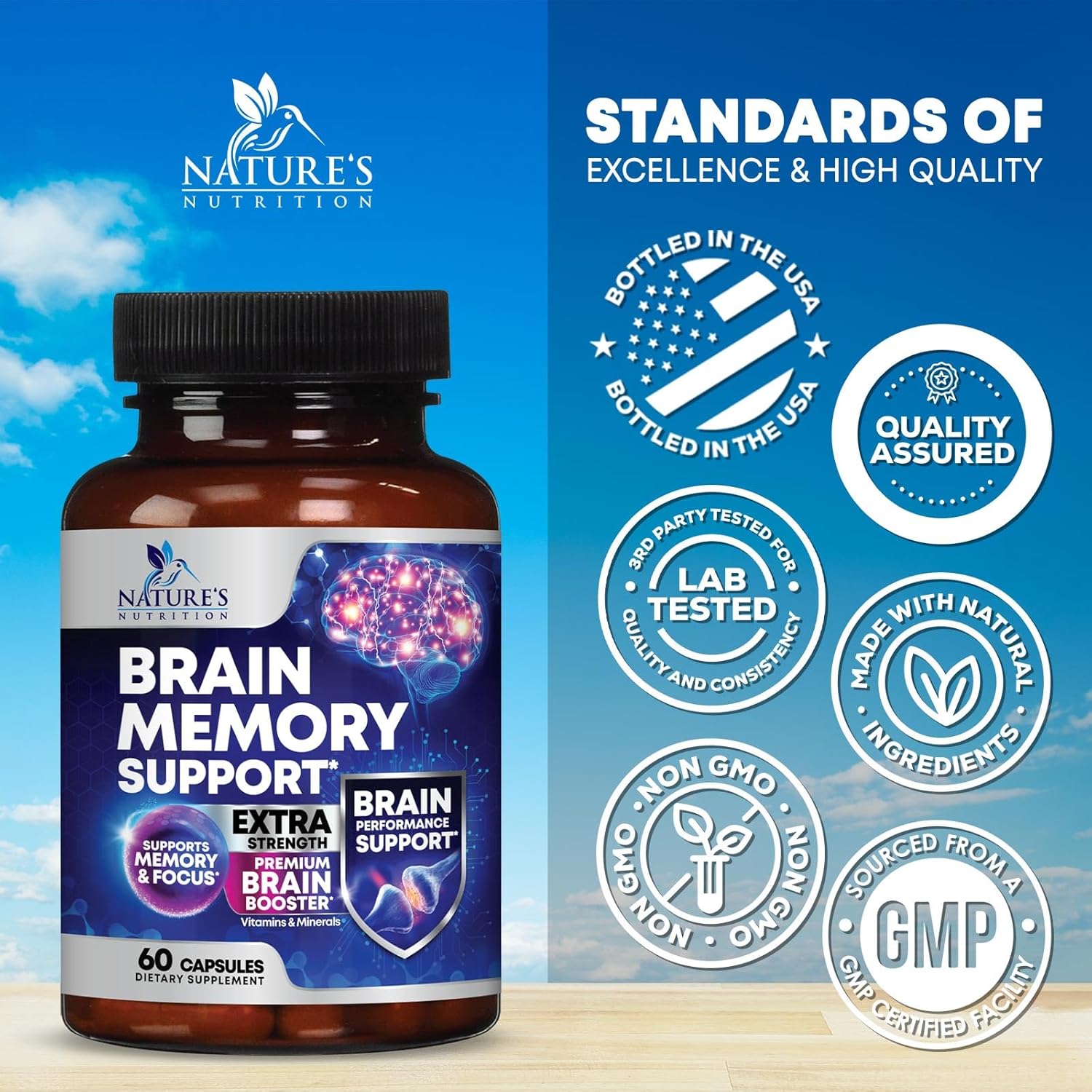 Brain Supplements for Memory and Focus - 40 Nootropics & Vitamins to Support for Alertness, Clarity & Concentration, Brain Health, B6, B12, Phosphatidylserine - 60 Capsules - Image 5