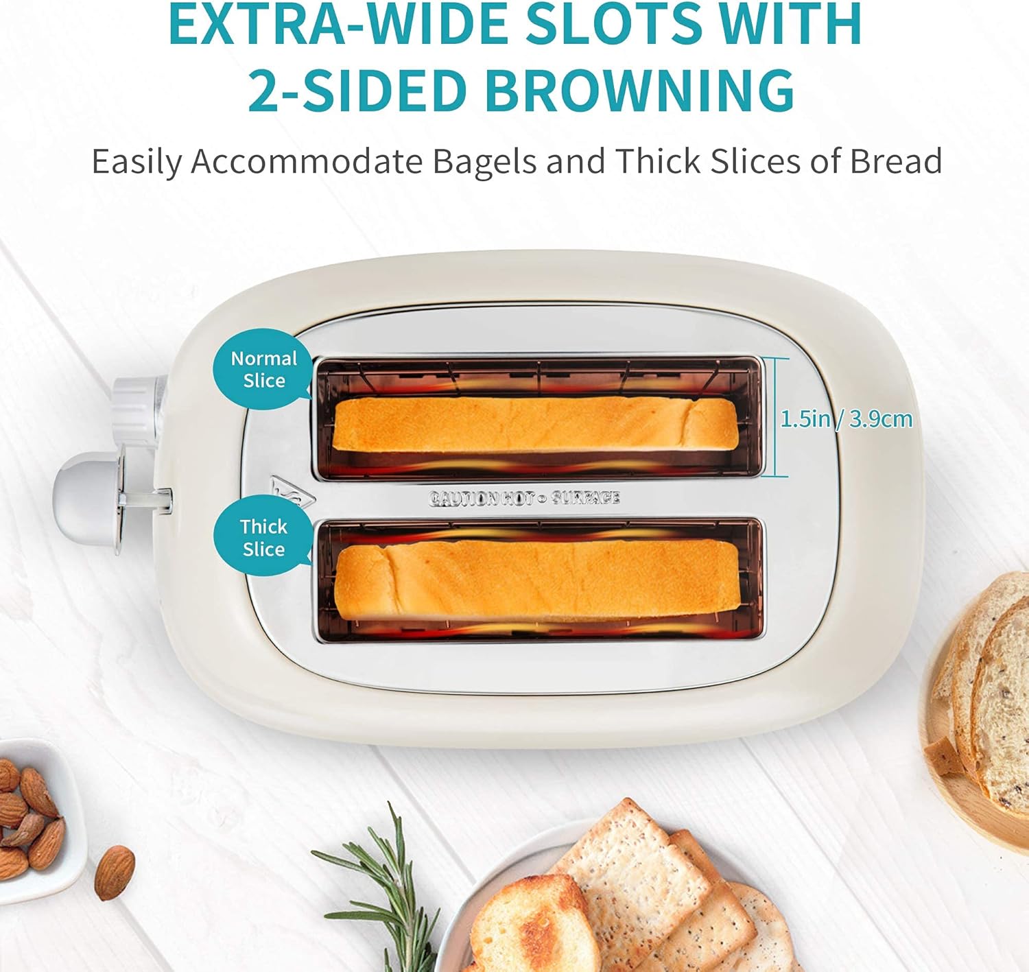 Ultrean Toaster 2 Slice with Extra-Wide Slot for Toasting Bagels, Breads, Waffles & More, Stainless Steel Material with Removable Crumb Tray, 6 Browning Settings - Image 3