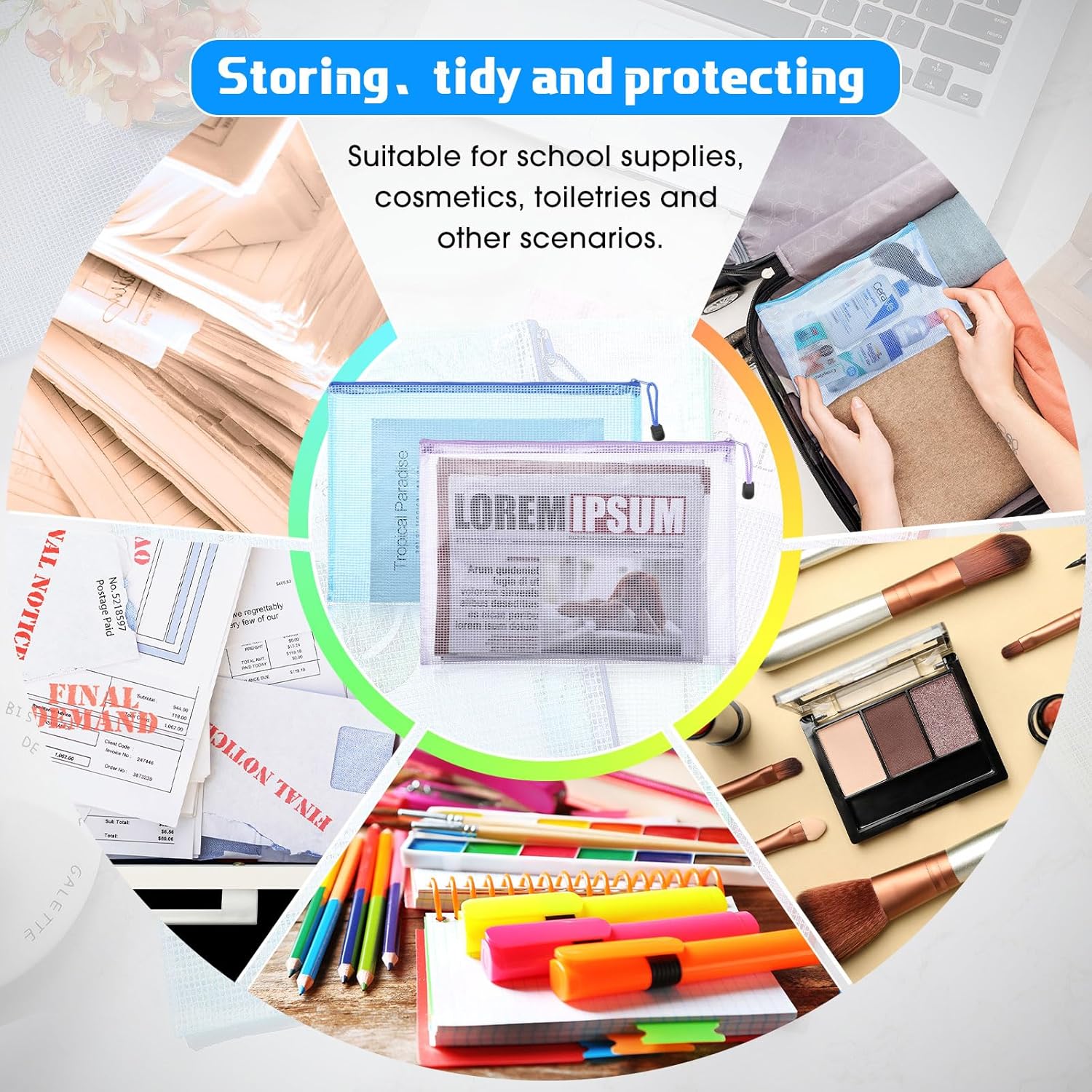 200 Pcs A4 Mesh Zipper Pouch Bulk Waterproof Mesh Zipper Organizer Plastic File Folder Case for School Office Supplies Document Board Games Puzzle(Colorful) - Image 6
