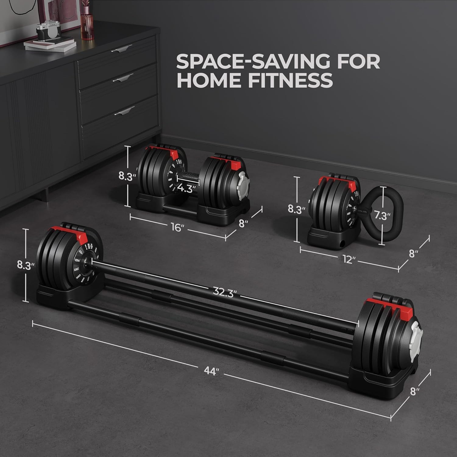 Yaheetech Adjustable Dumbbell Set Free Weight Dumbbells 52.5lbs Fast Adjust Dumbbells 3 in 1 Dumbbell Weight Set Used as Barbell, Kettlebells, with Tray, for Men/Women Strength Training Equipment - Image 6