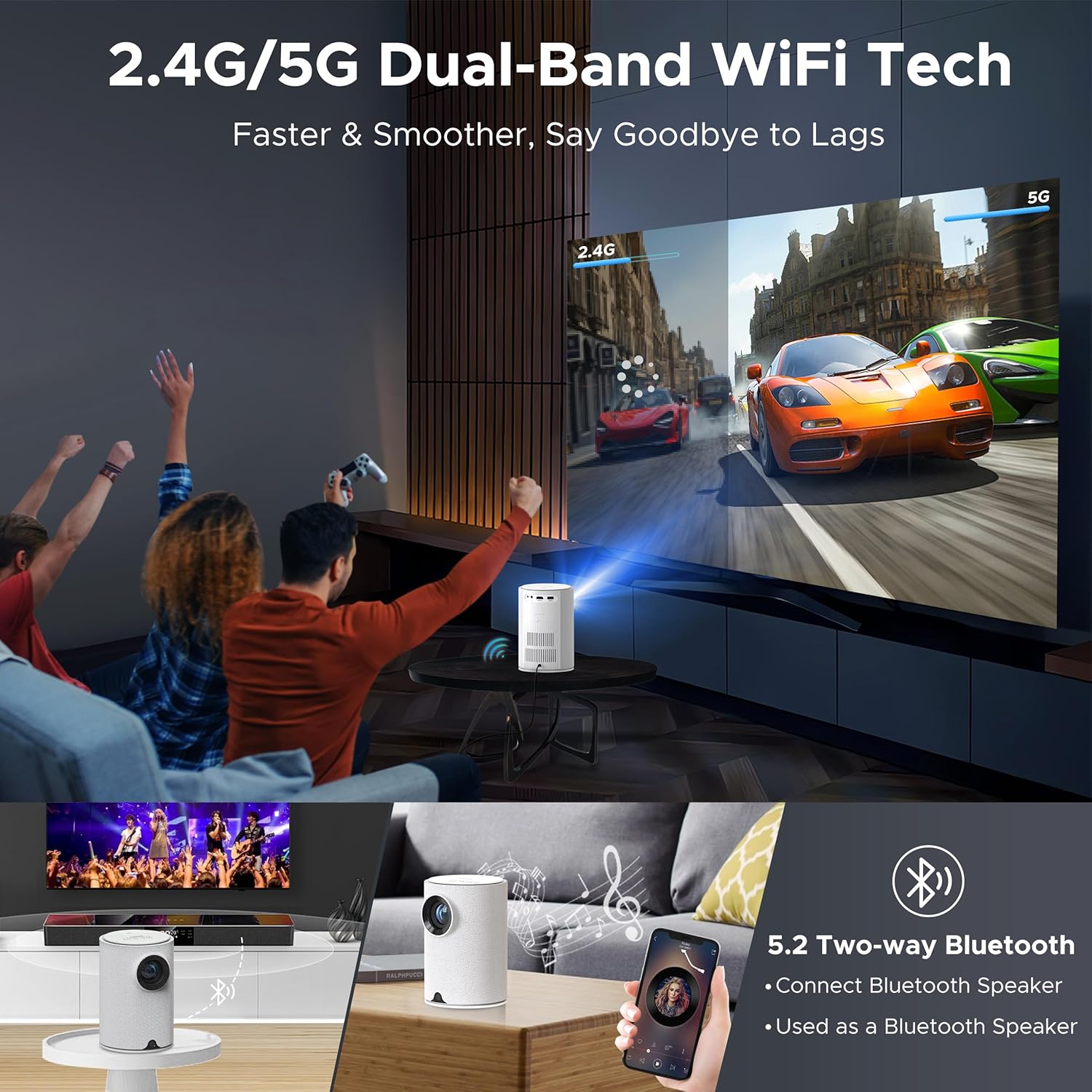 Mini Projector with Wifi and Bluetooth,Electric Focus 1080P 400ANSI Movie Projector,Walnutt 2025 Upgraded Portable Projector Auto Keystone Proyector Compatible with Smartphone/Laptop/TV Stick/HDMI/USB - Image 5