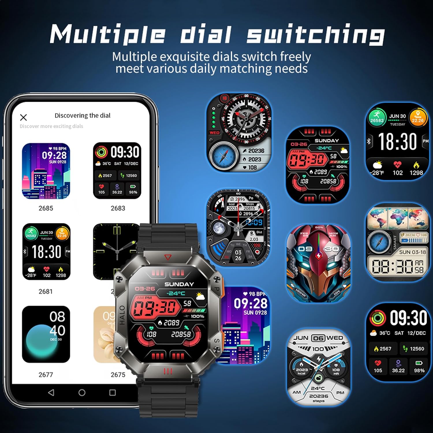 2024 New Military Smartwatch Men, Bluetooth Call 2.0" Large Screen Outdoor Activity Tracker Heart Rate Monitor Sport Fitness Watches Men Smart Watch for Android/iOS - Image 6