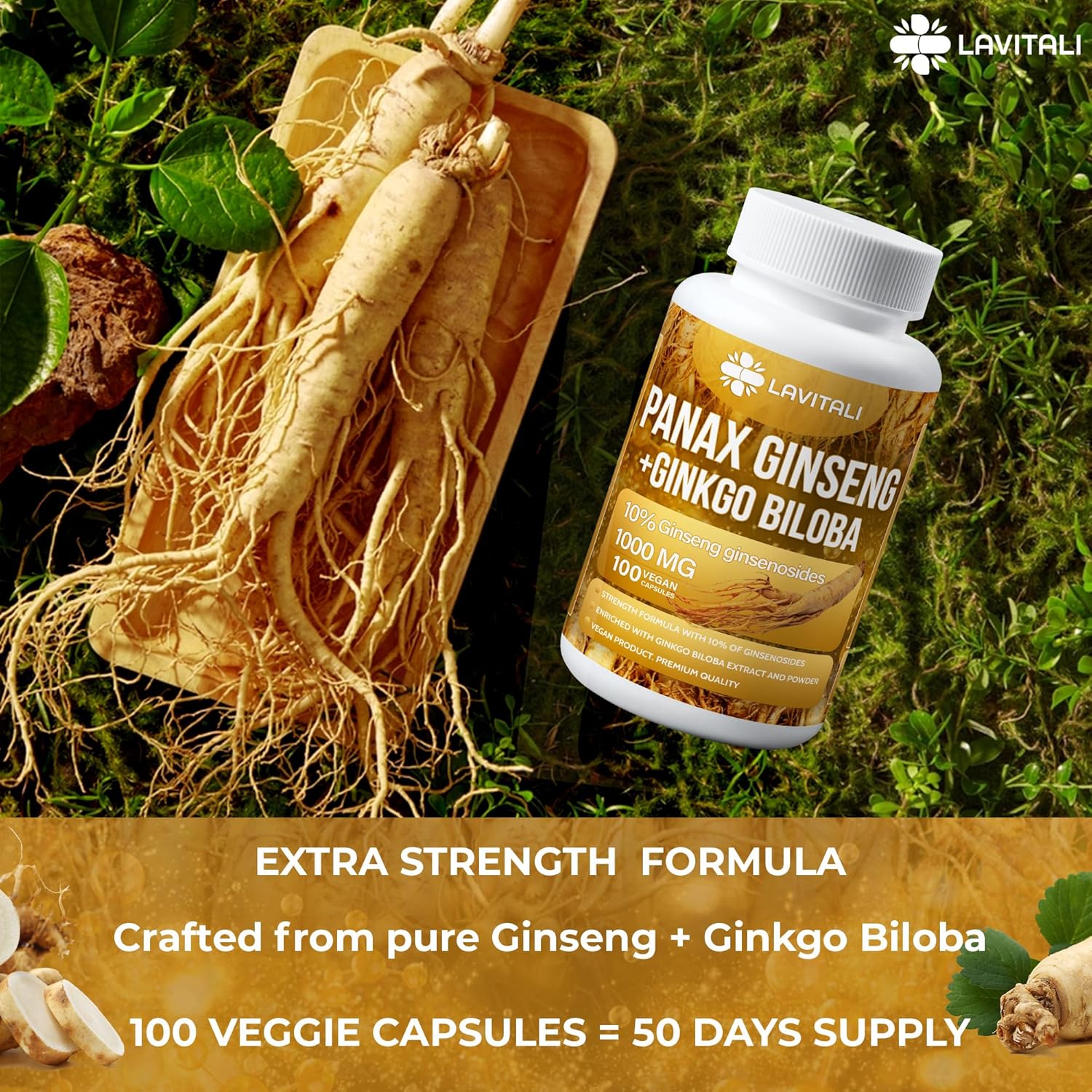 Ginseng & Ginkgo Biloba 100 Veggie Capsules, Energy Ginseng Root Extract Powder, with Ginkgo Biloba Extract, 100% Natural & Non-GMO, Vegan, Gluten Free, Dairy Free - Image 7