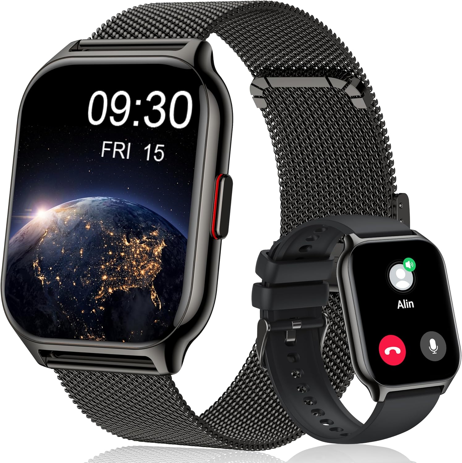 Popglory Smart Watch Answer/Make Calls, 2.01'' Smartwatch with AI Voice Control, Blood Pressure/SpO2/Heart Rate Monitor, Fitness Tracker Watch 2 Straps for Men Women for iOS Android Phones - Image 2