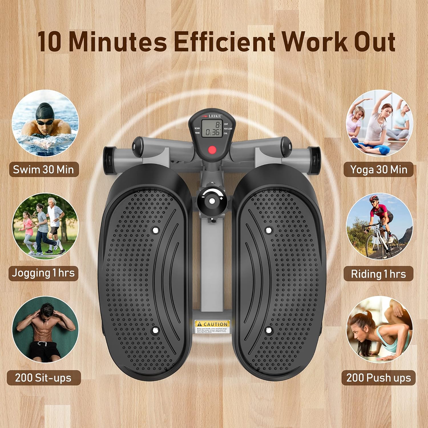leikefitness Premium Portable Twist Stair Stepper Adjustable Resistance, Twisting Step Fitness Machine with Bands and LCD Monitor - Image 5