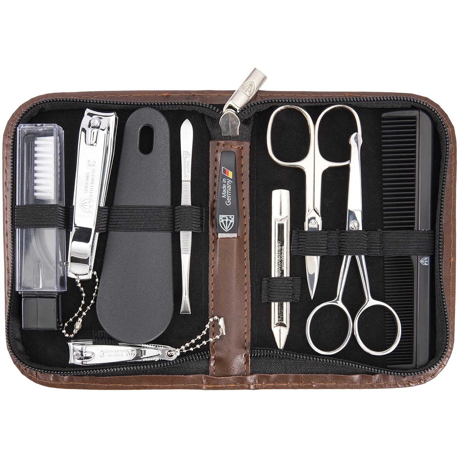3 Swords Germany - brand quality 10 piece manicure pedicure grooming kit set for professional finger & toe nail care tweezers file clipper fashion leather case in gift box, Made by 3 Swords (01610) - Image 2