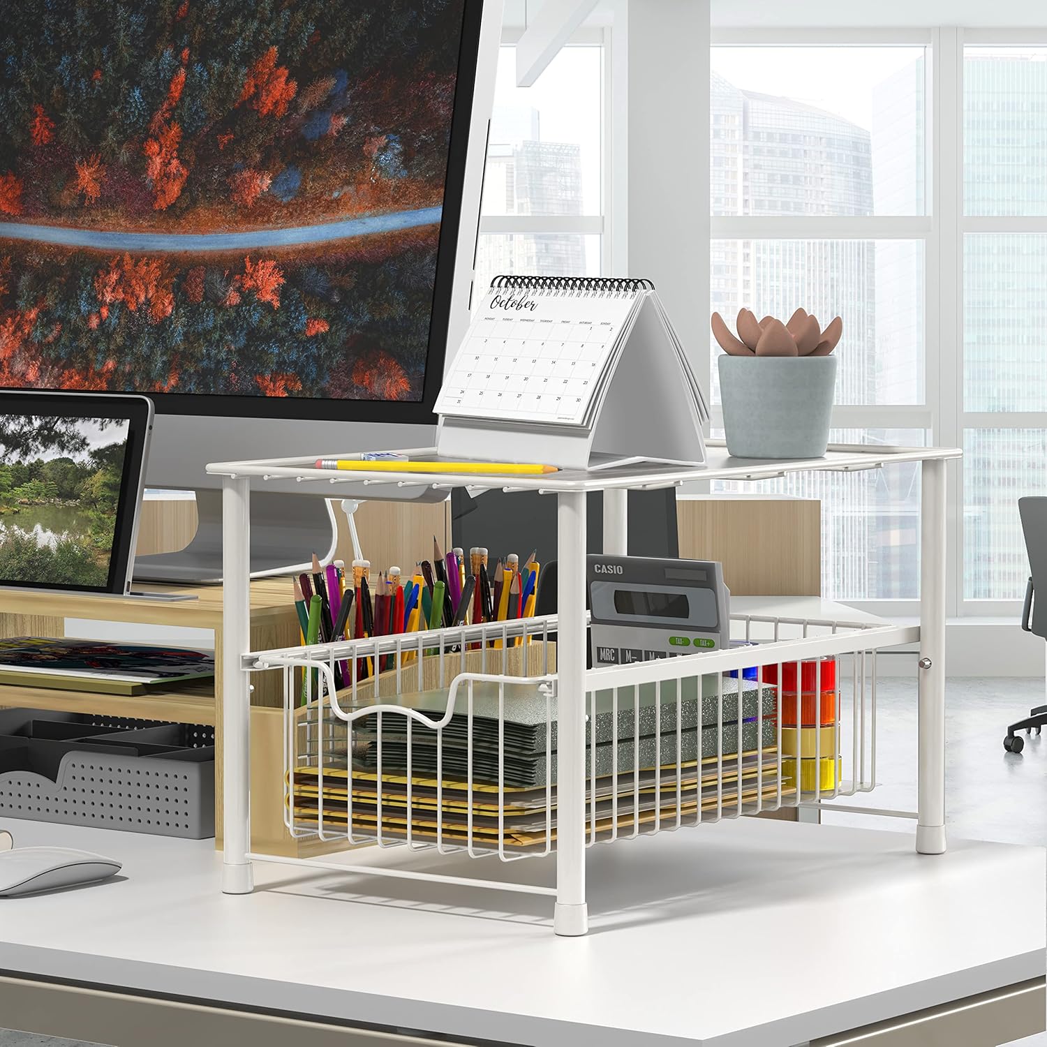 Simple Houseware Stackable Under Sink Cabinet Sliding Basket Organizer Drawer, White - Image 3