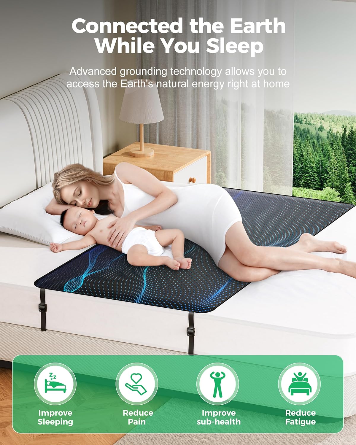 Grounding Mat for Bed, Grounding Sheets Earth Connected Grounded Pad for Sleeping, Earth Mat Mattress Cover Grounded Kit, Cord & Tester Included (Black, California King) - Image 6
