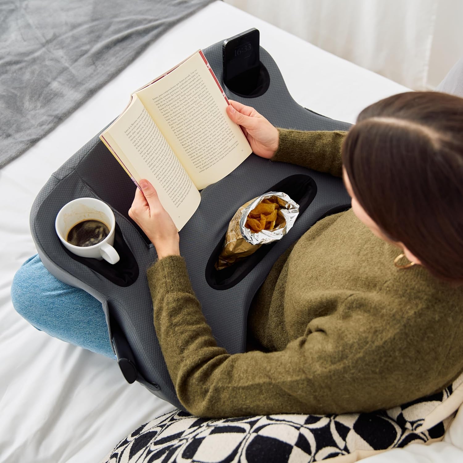Lap Desk Pillow - Cushioned Lap Pillow for Reading, Gaming, Work & Travel, Soft & Portable Laptop Desk for Bed, Couch, or Car, Ergonomic Support for Laptops & Tablets (Grey) - Image 8