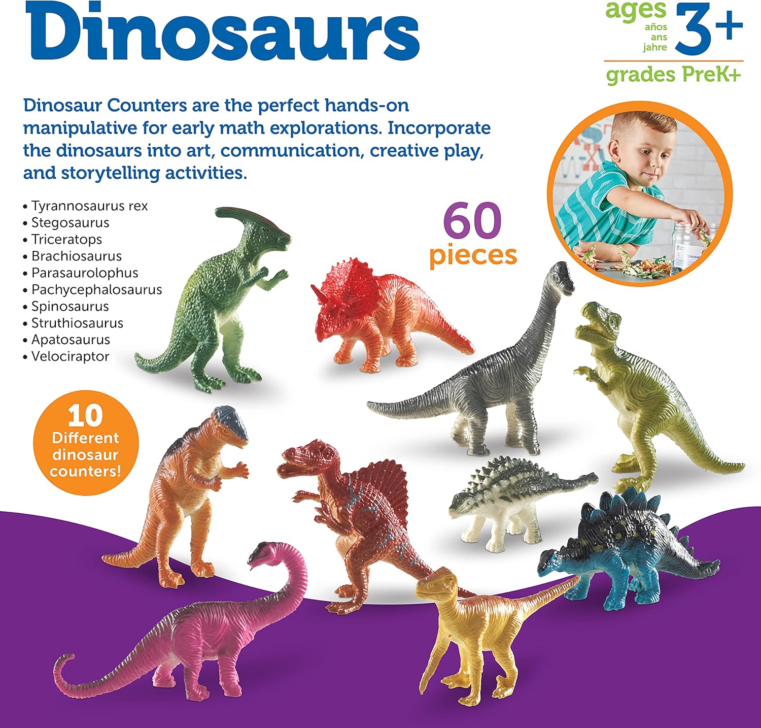 Learning Resources Dinosaur Counters, Set of 60 Colored Dinosaurs, Fine Motor Toy, Ages 3+, multi-color - Image 7