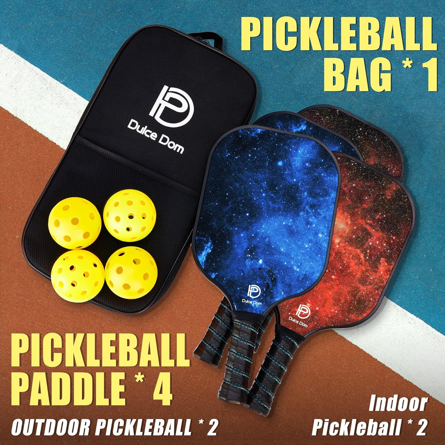 DULCE DOM Pickleball Paddles Set of 2/4 - USAPA Approved, Fiberglass Surface Pickleball Racket with 4 Indoor Outdoor Pickleball Balls and Pickleball Bag, Ideal Training Equipment Gift for Men & Women - Image 7